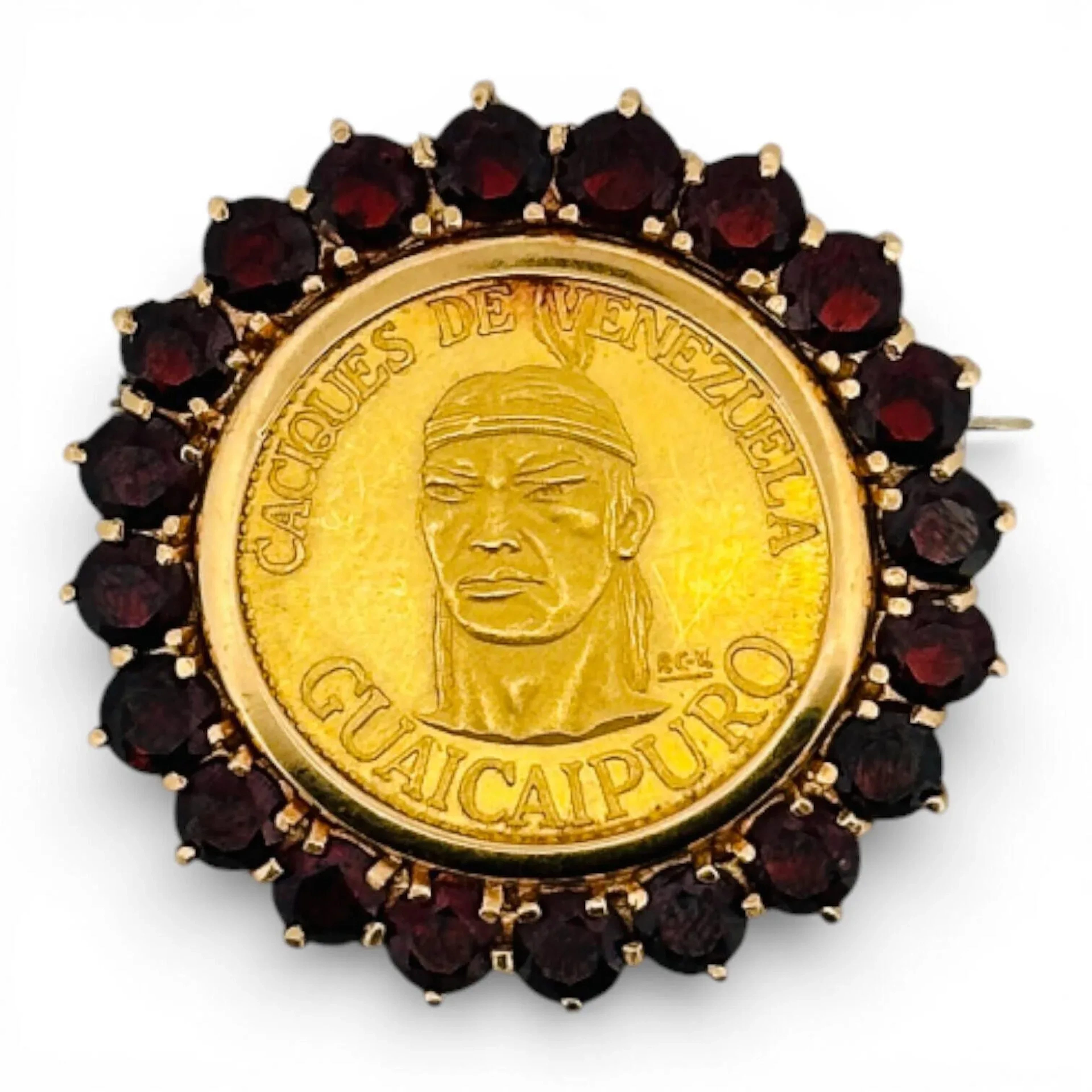 18K (750) gold brooch holding a Venezuelan commemorative gol - Lot 186
