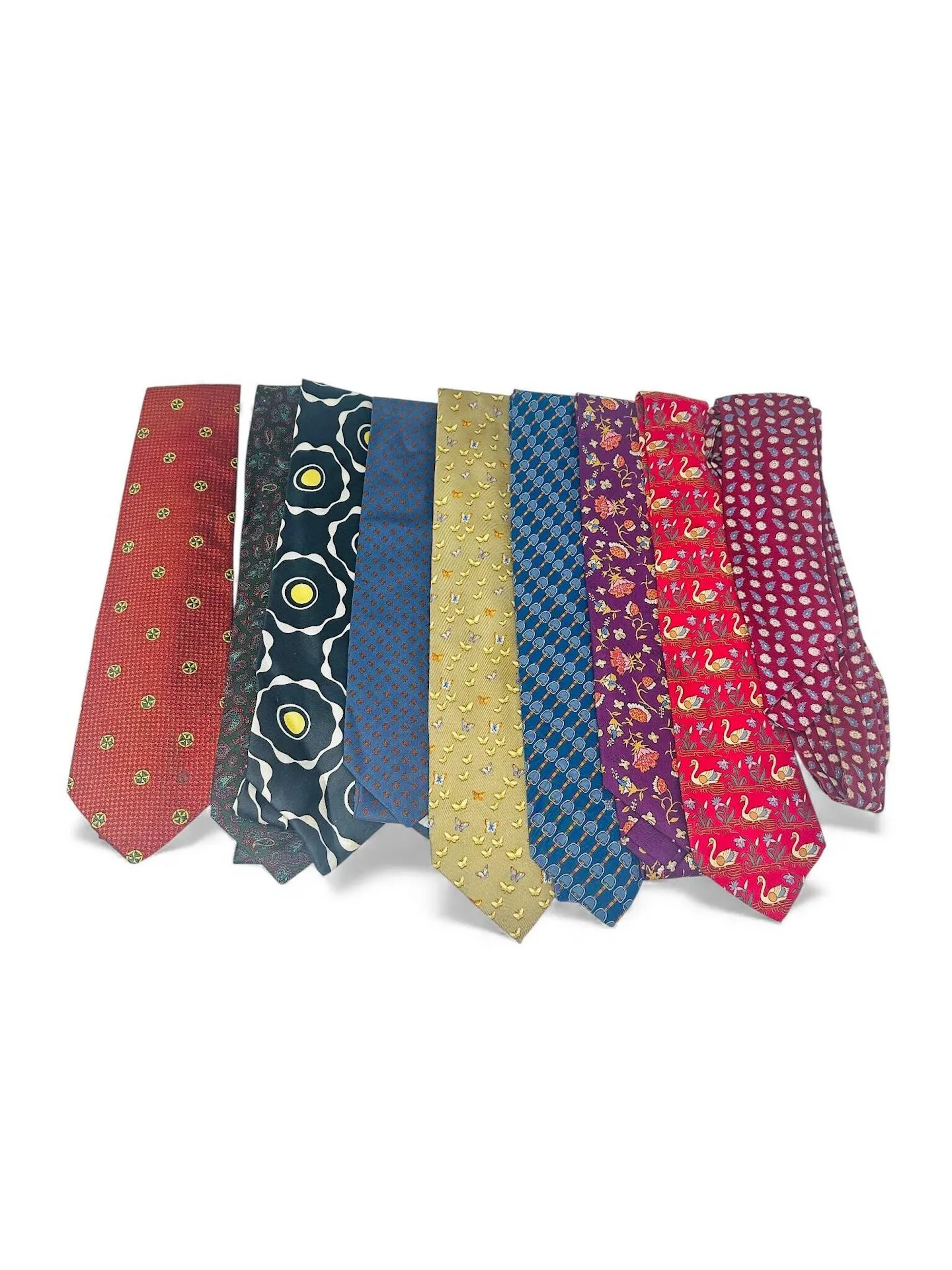 Set of 8 ties and 1 lavaliere in silk from Hermès, Silver Co - Lot 321