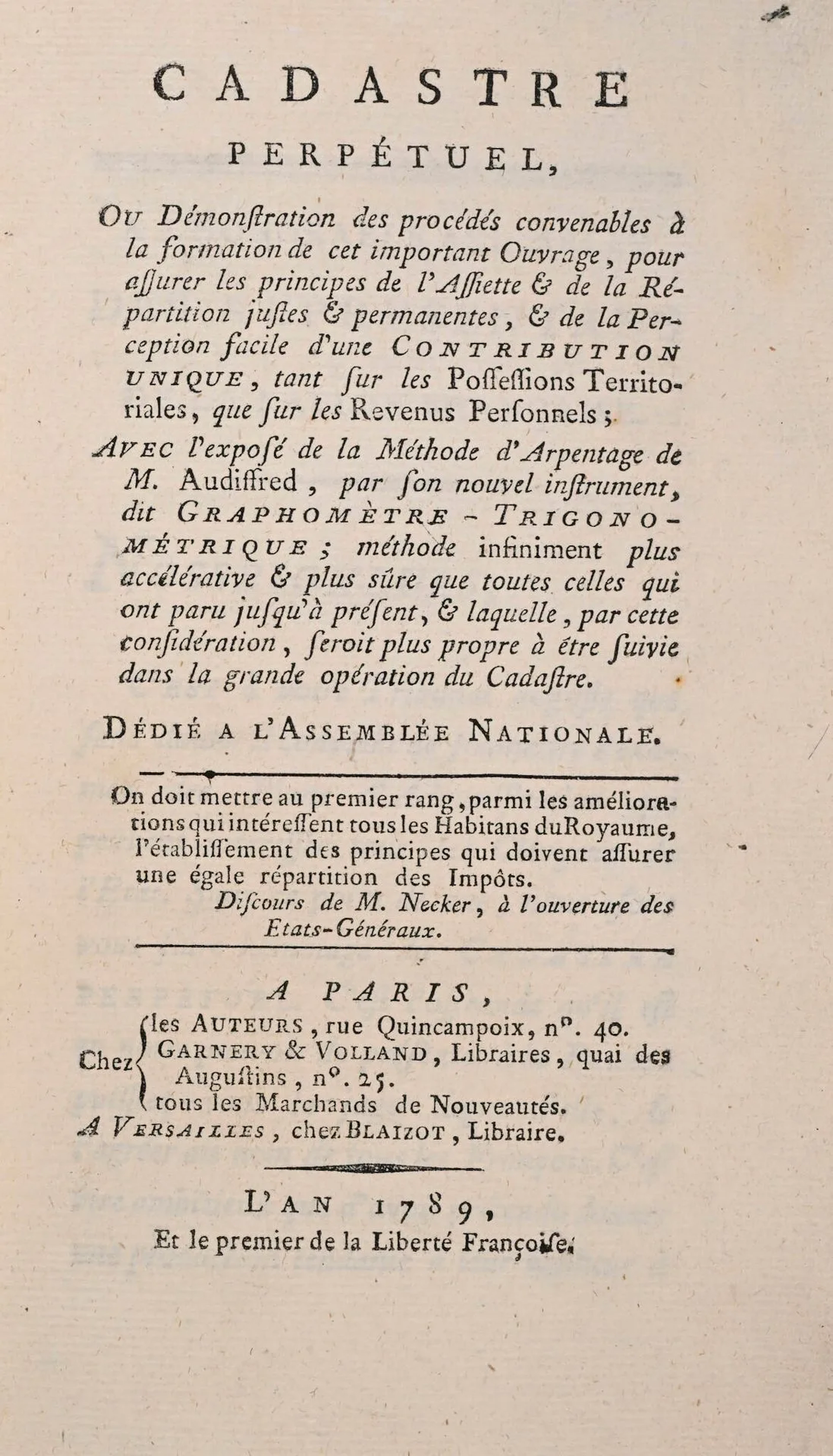 [BABEUF (Gracchus)]. Cadastre perpétuel, Ou Démonstration de - Lot 196