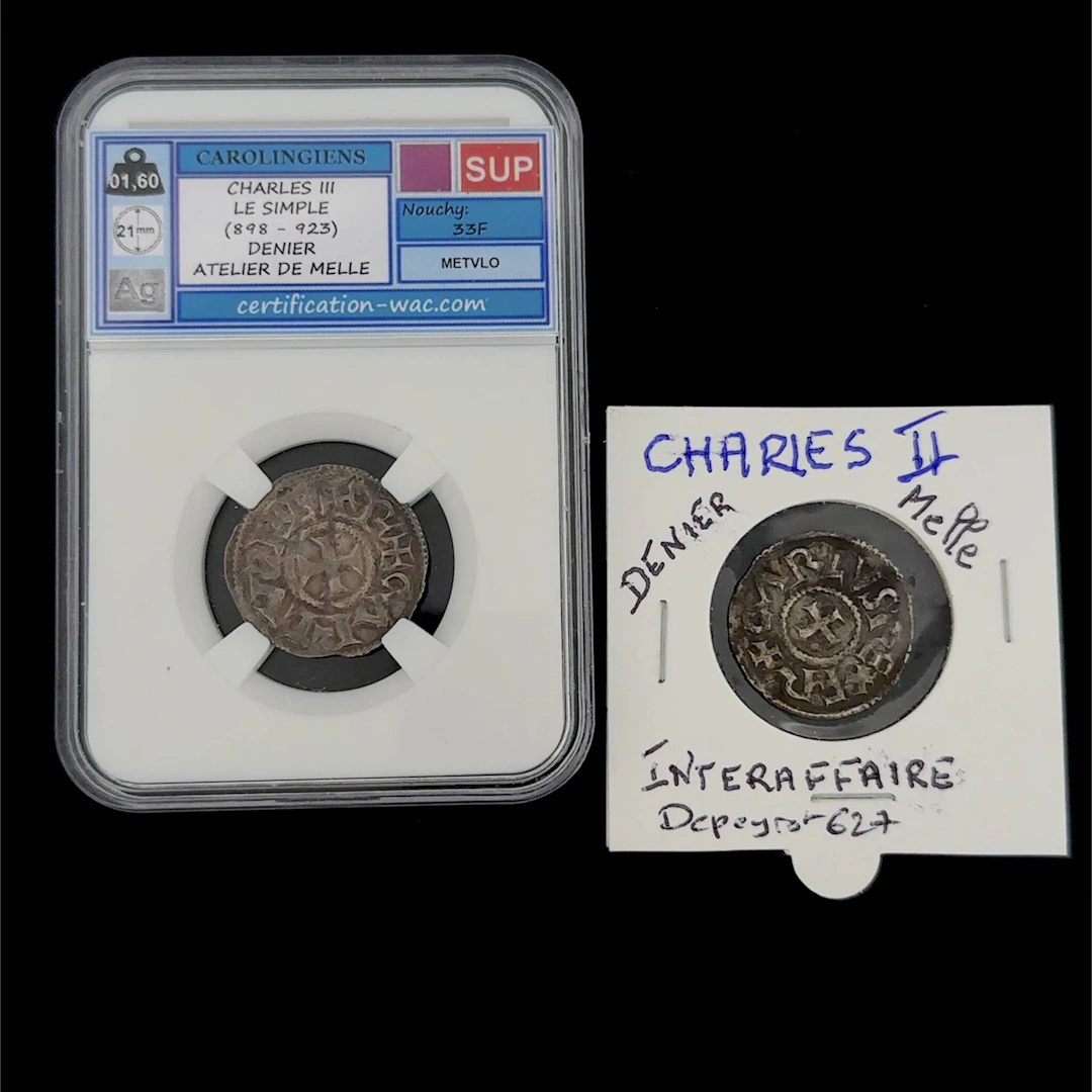 Set of 2 silver deniers minted at Melle: - Lot 158