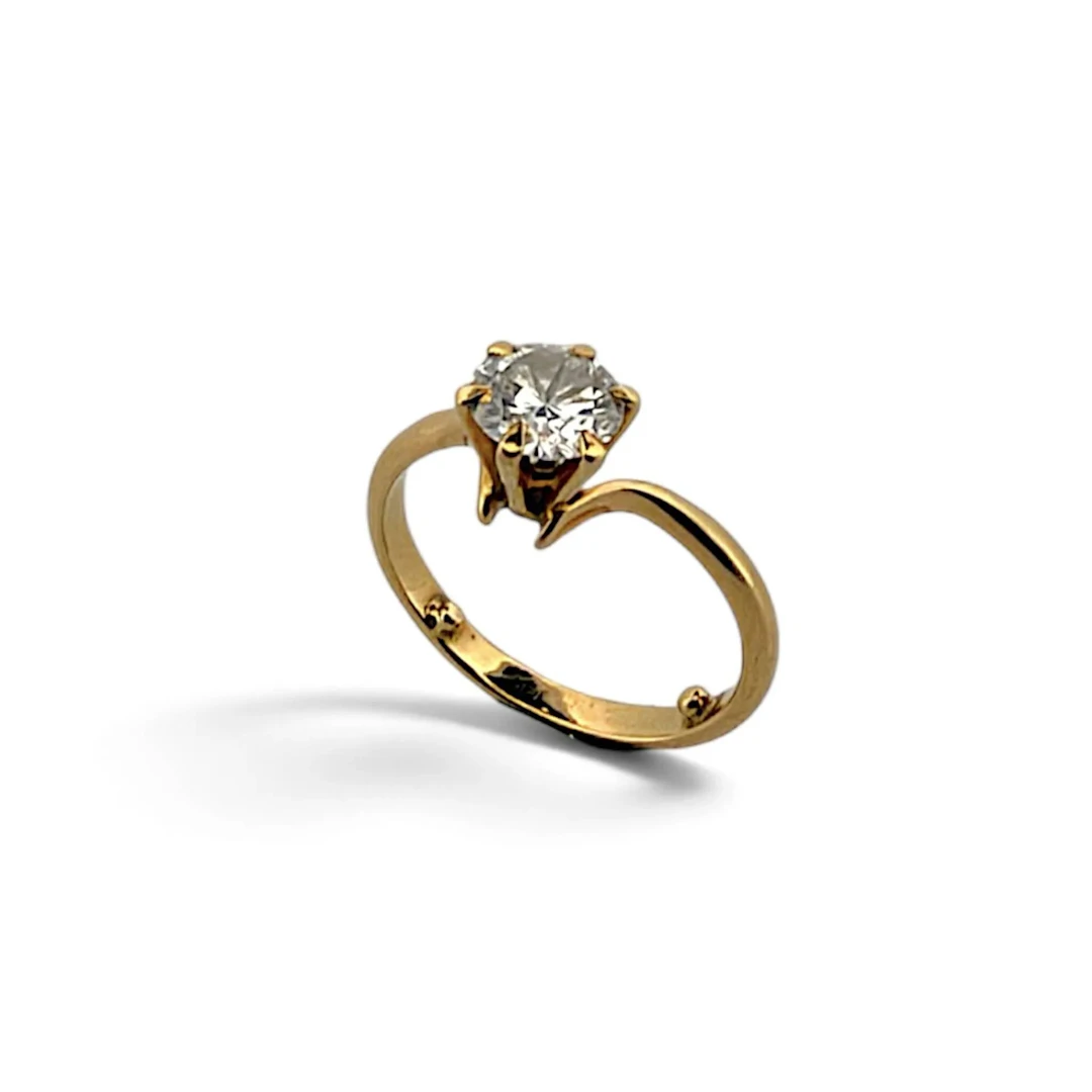 Yellow gold (750) solitaire ring set with a brilliant-cut di - Lot 312