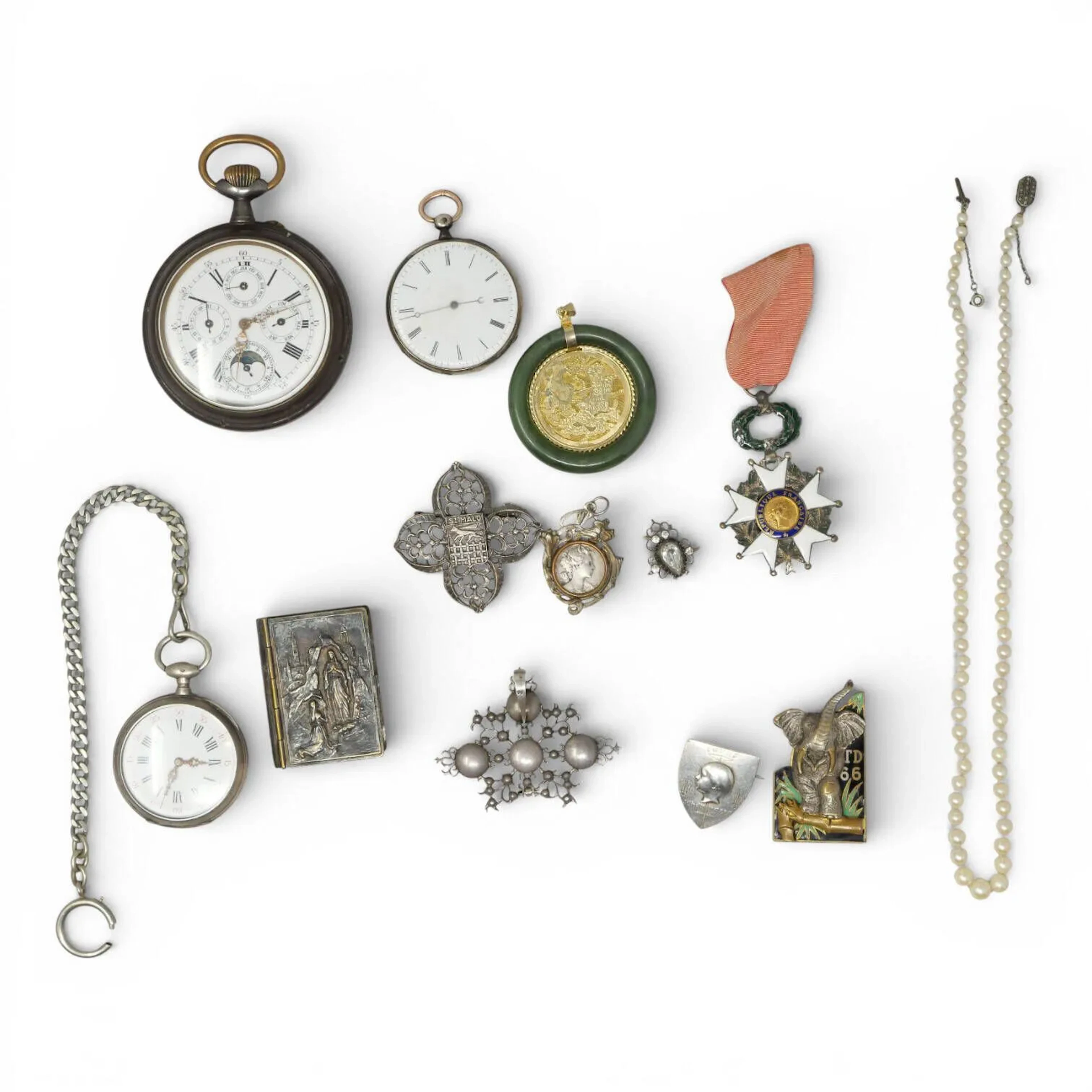 Lot 2 montres gousset, 1 régulateur, bijoux fantaisie