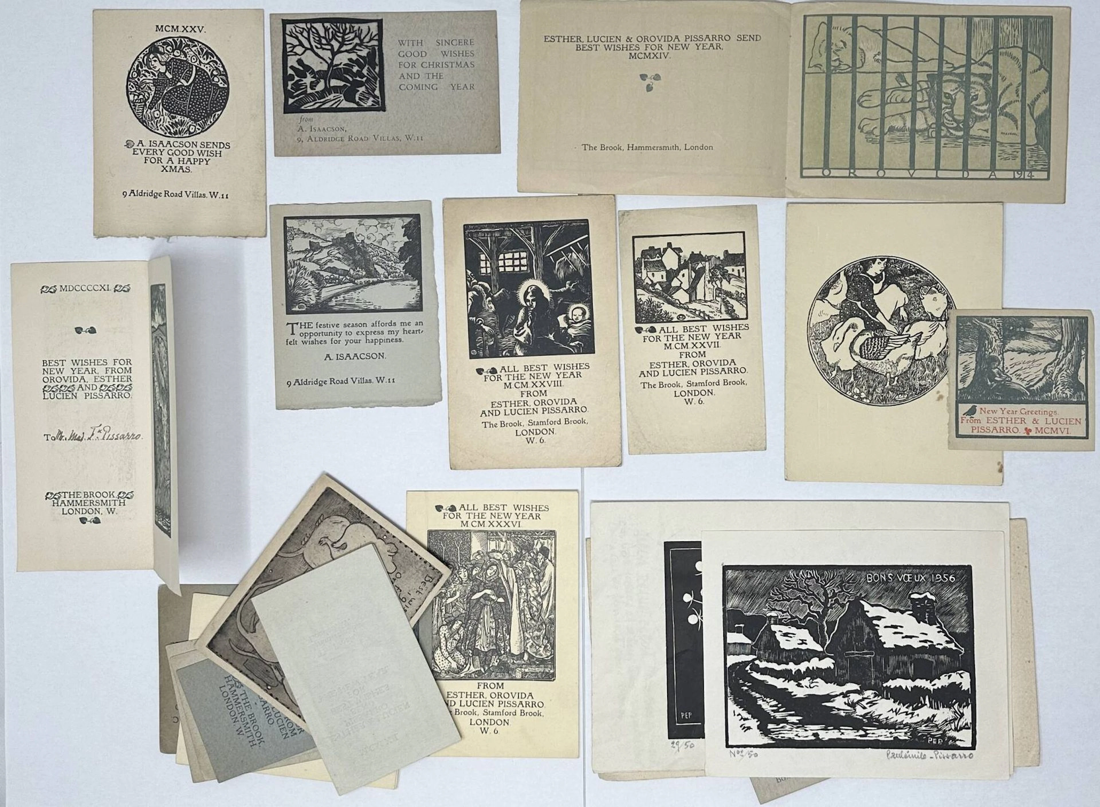 Lot of 22 xylographed greeting cards from the PISSARRO famil - Lot 26