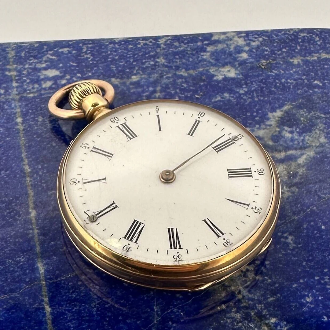 Yellow gold (750) pocket watch with a white enamel dial, Rom - Lot 8