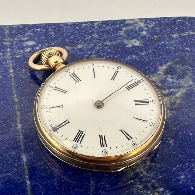 Yellow gold (750) pocket watch with a white enamel dial, Rom - Lot 8