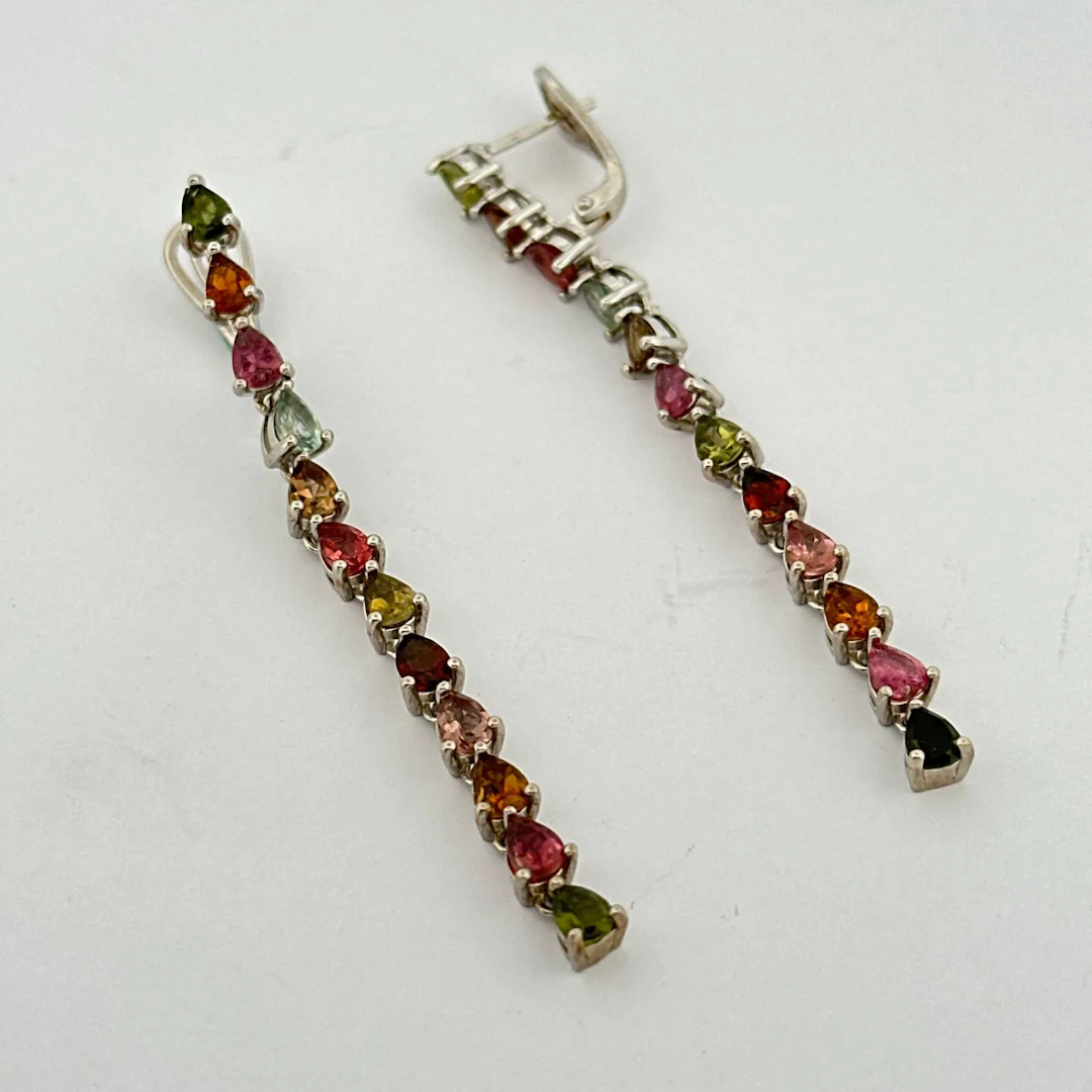 Pair of silver (925) earrings set with a row of multicolored - Lot 207