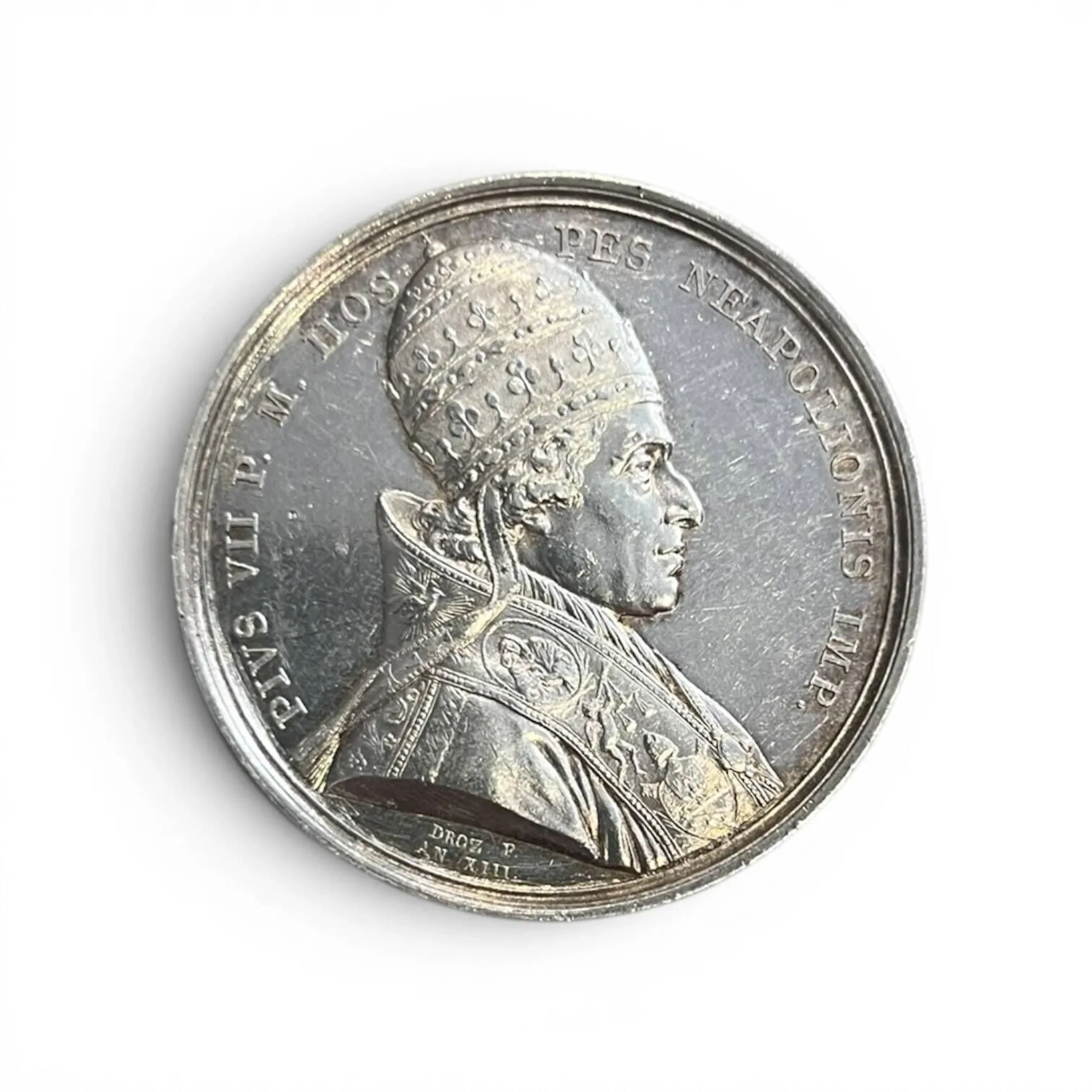 PREMIER EMPIRE Visite du Pape PIE VII pour le sacre de Napoléon Ier en argent Vue de Notre Dame Frappe d'époque Coup sur la tranche Sinon TTB à SUP