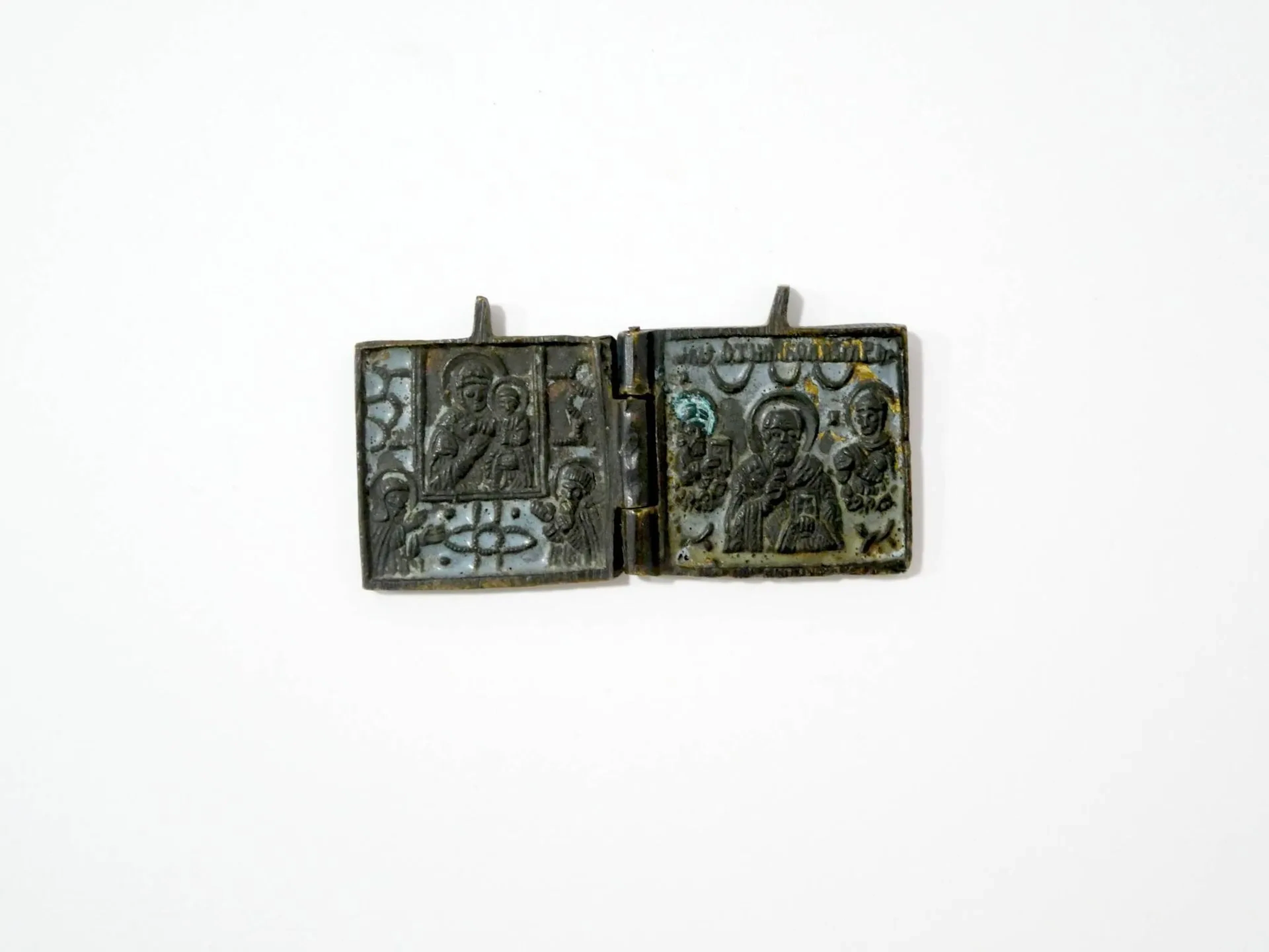 Bronze diptych icon of the Mother of God of Tikhvin and Sain - Lot 100