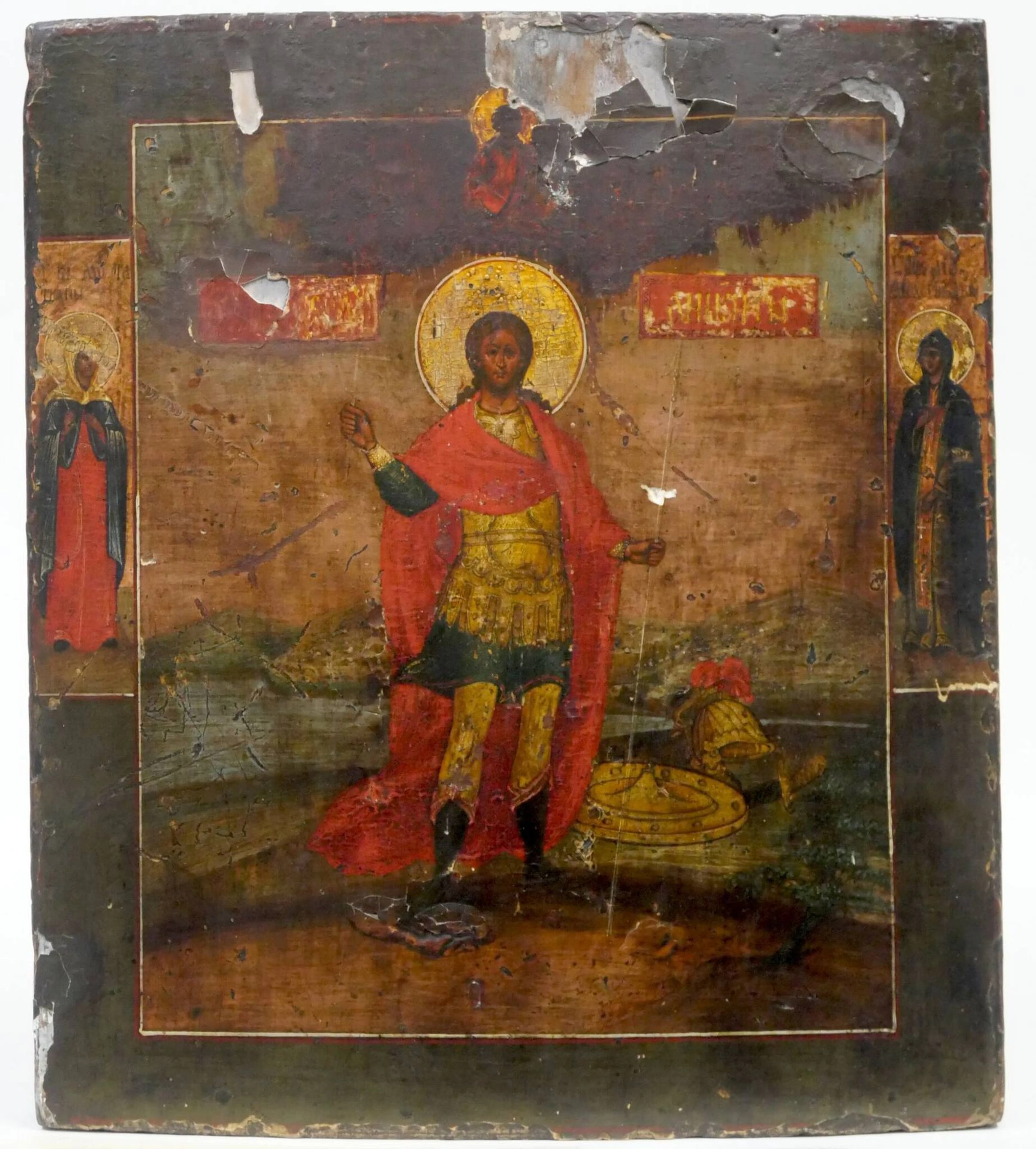 Icon of Saint Alexander Nevsky, flanked by two saints. - Lot 155