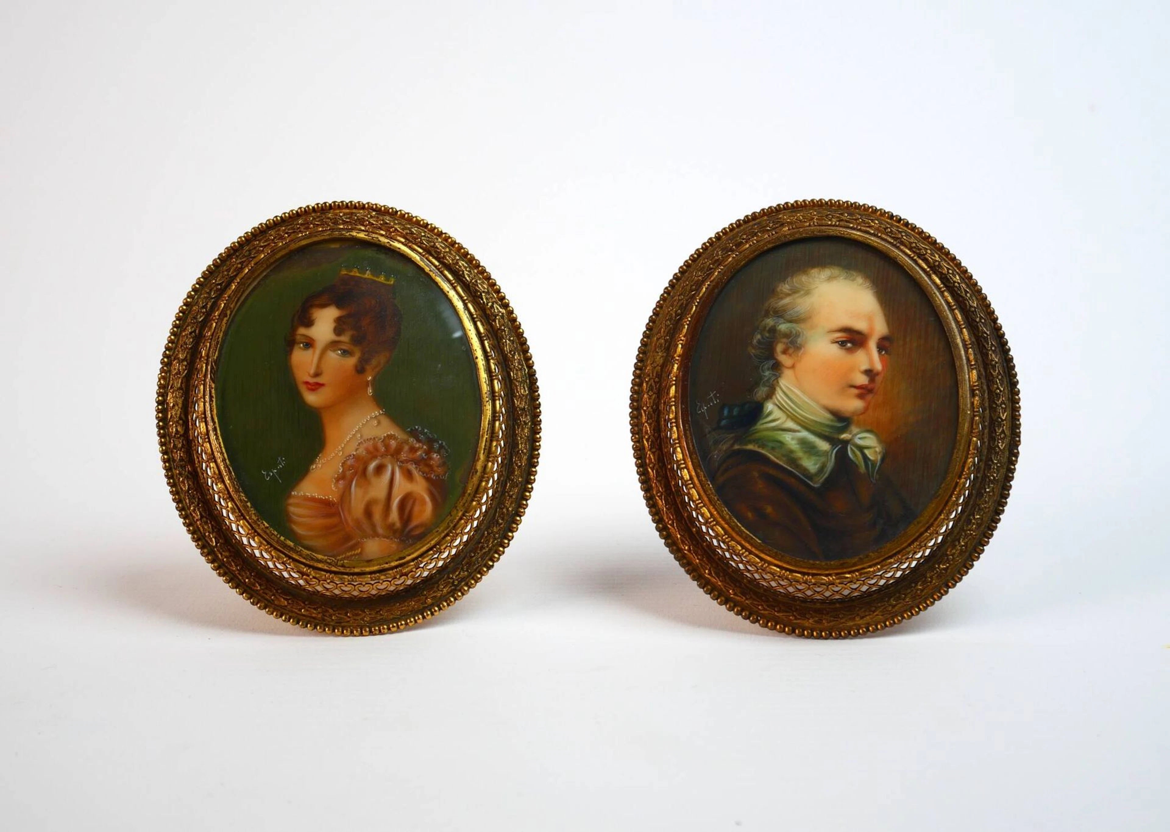 Two oval miniature portraits depicting a young man in a brow - Lot 363