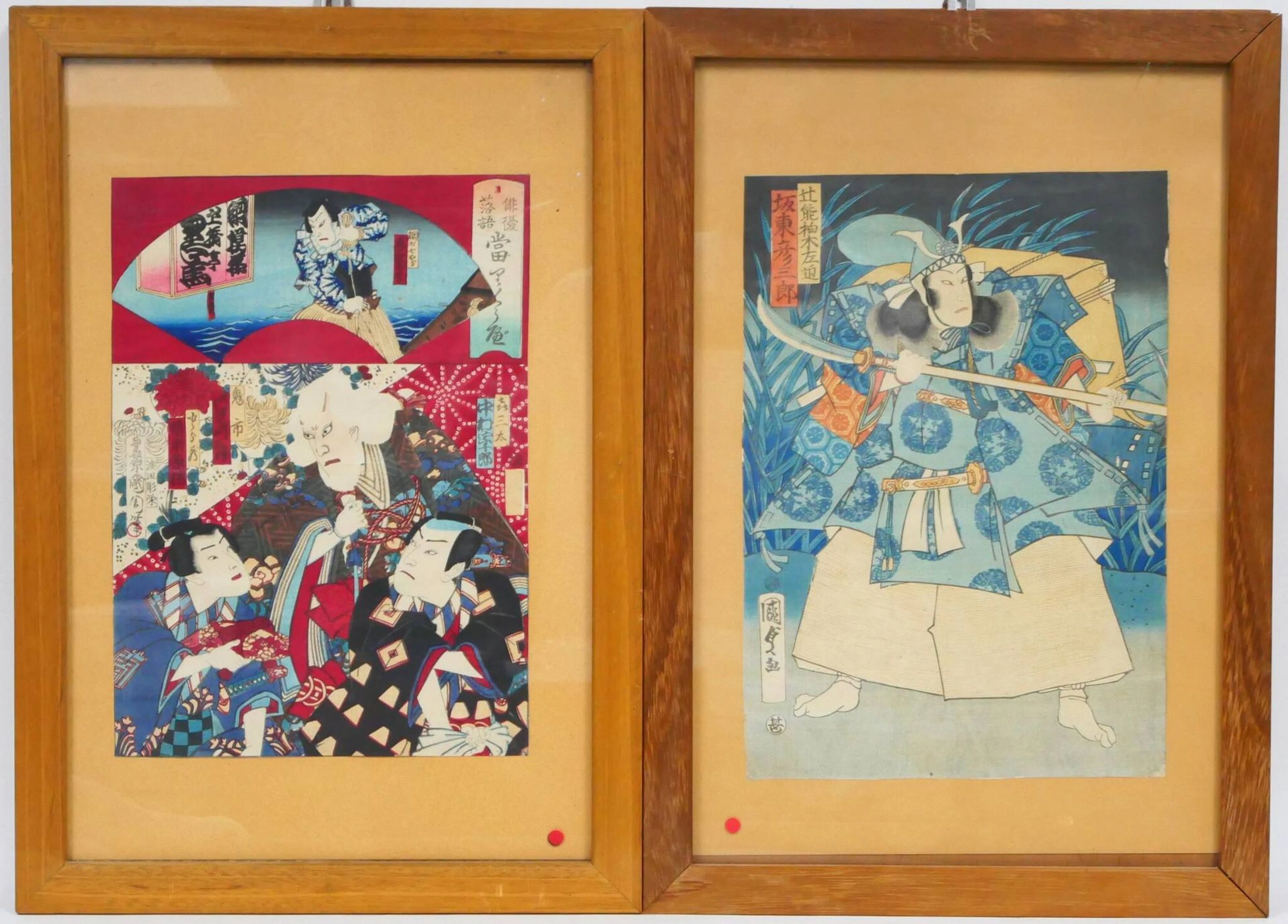 Four woodblock prints, oban tate-e: - Lot 71