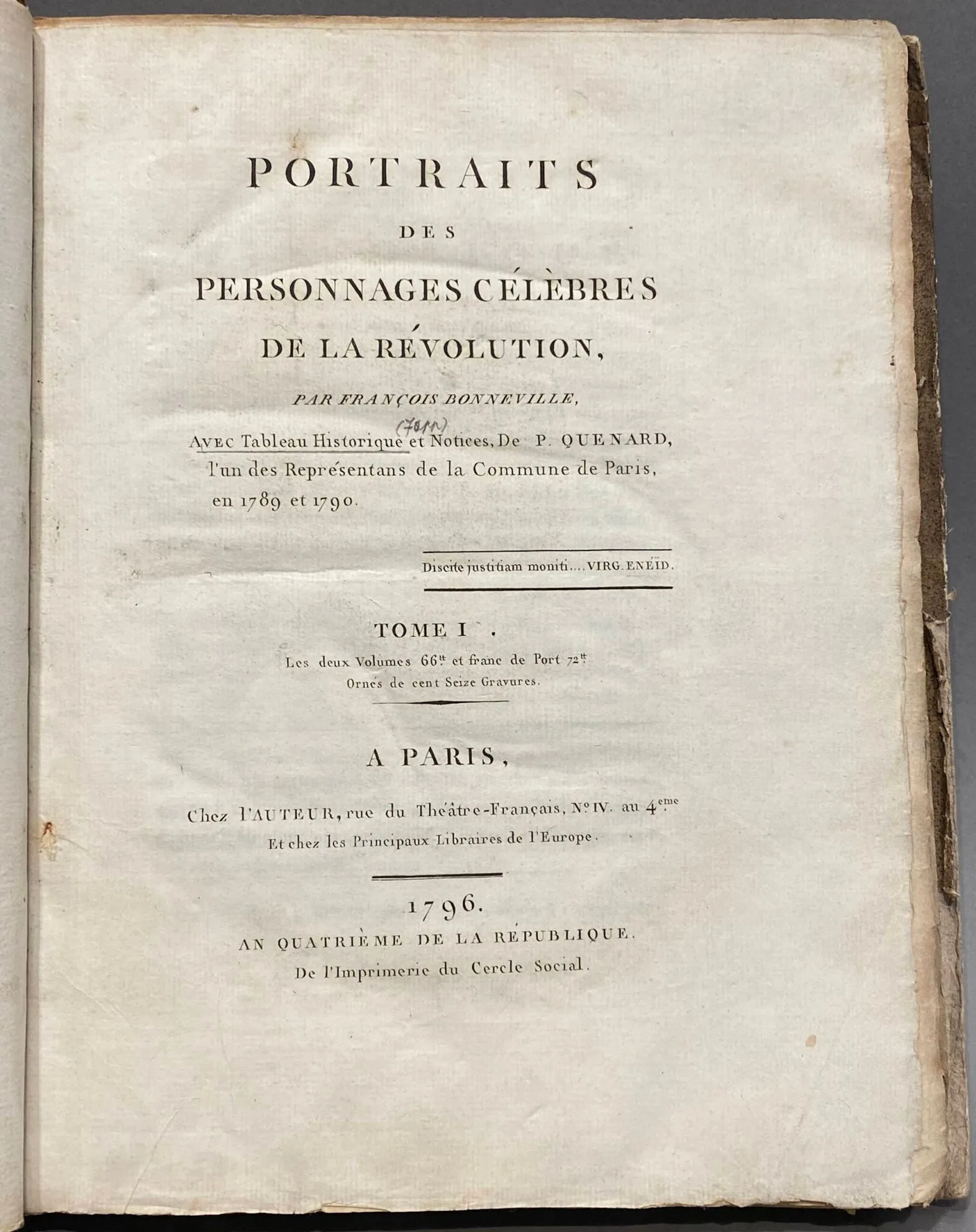 BONNEVILLE (François). Portraits des personnages célèbres de - Lot 198
