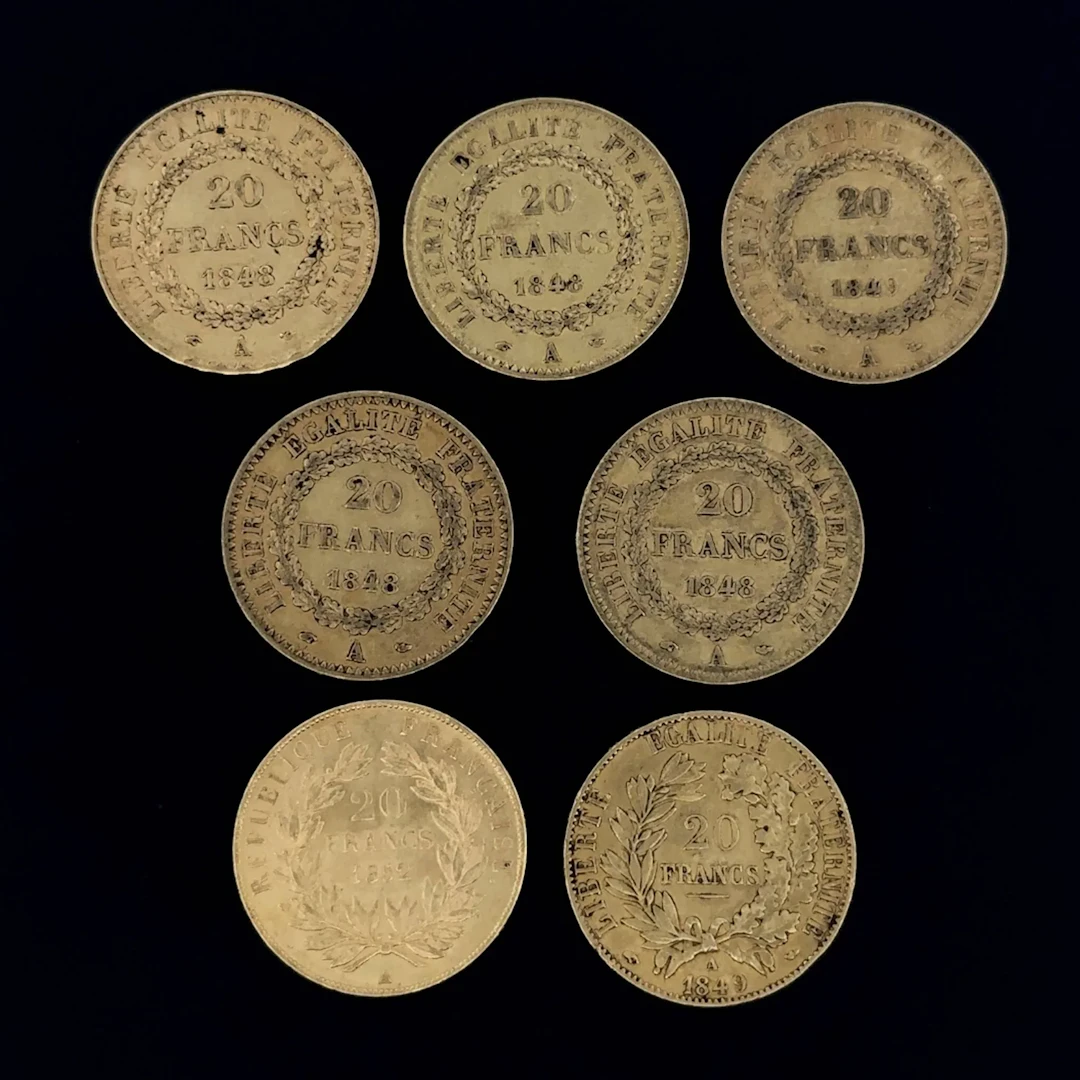 Second Republic - Set of 7 20-franc gold coins - Lot 127