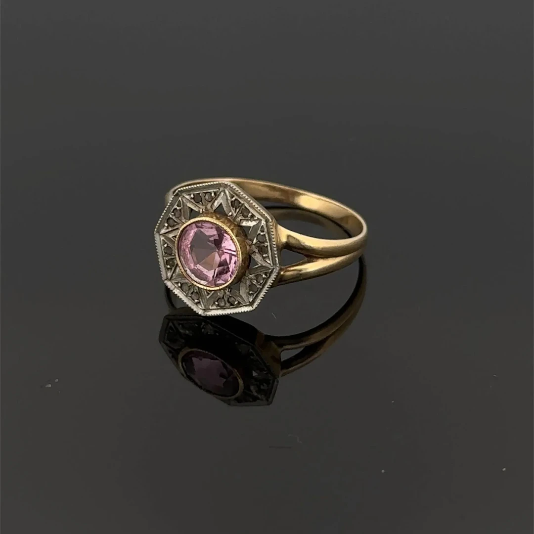 Hexagonal ring in yellow and white gold (750) set with a pin - Lot 168