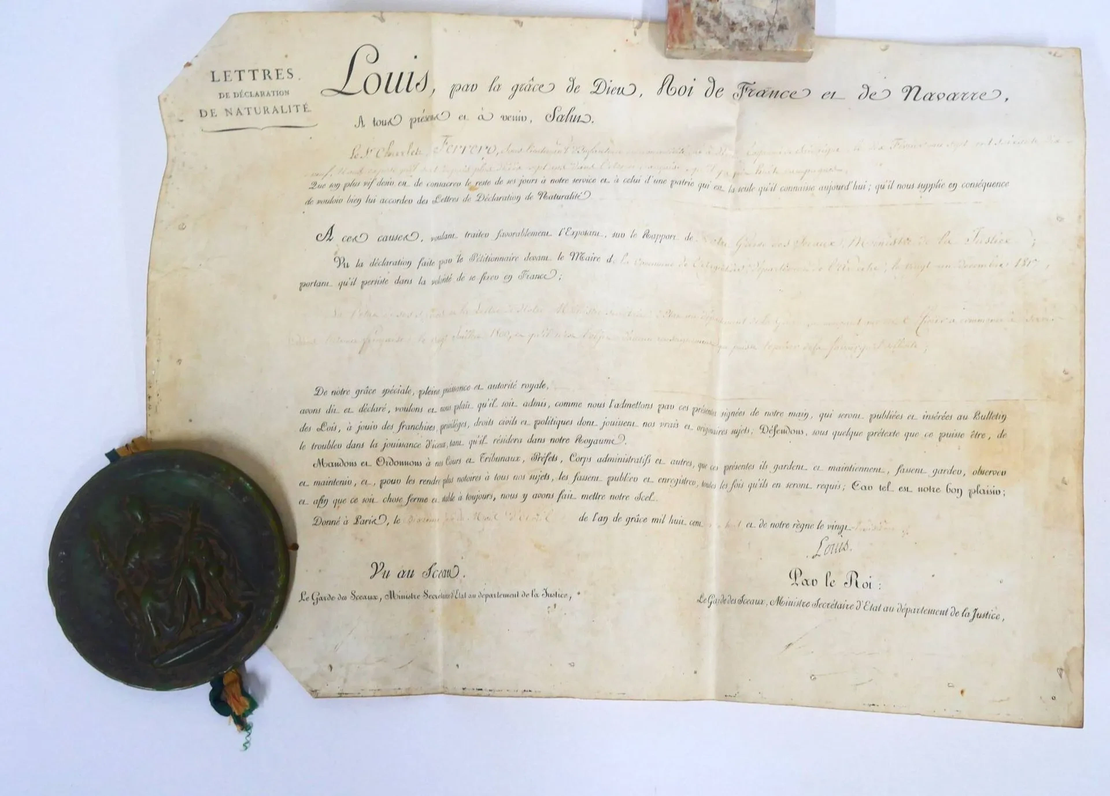 LOUIS XVIII. Manuscript printed in part on parchment with th - Lot 318