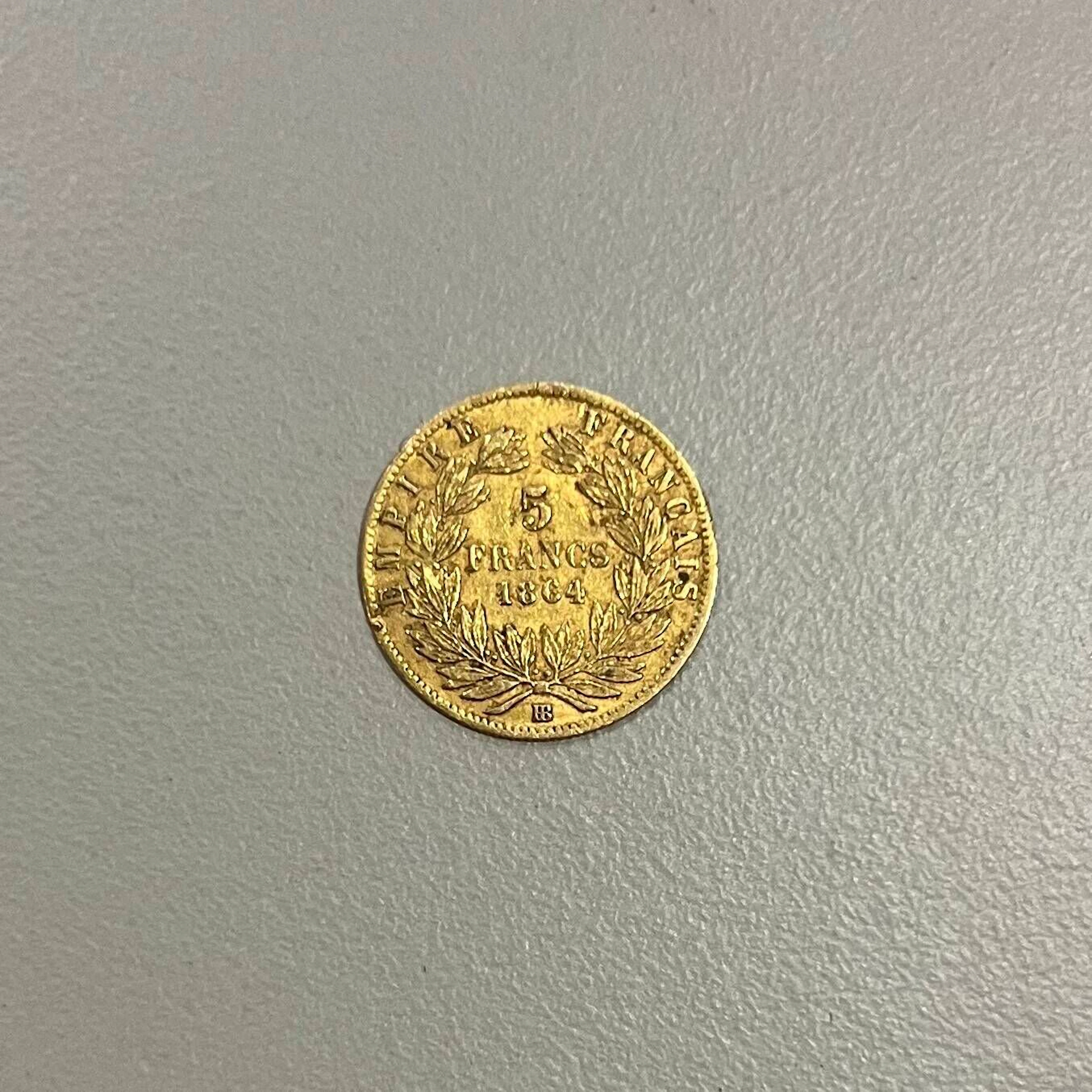 A 5F Napoleon III coin with a laurel wreath (1864 BB) from S - Lot 36