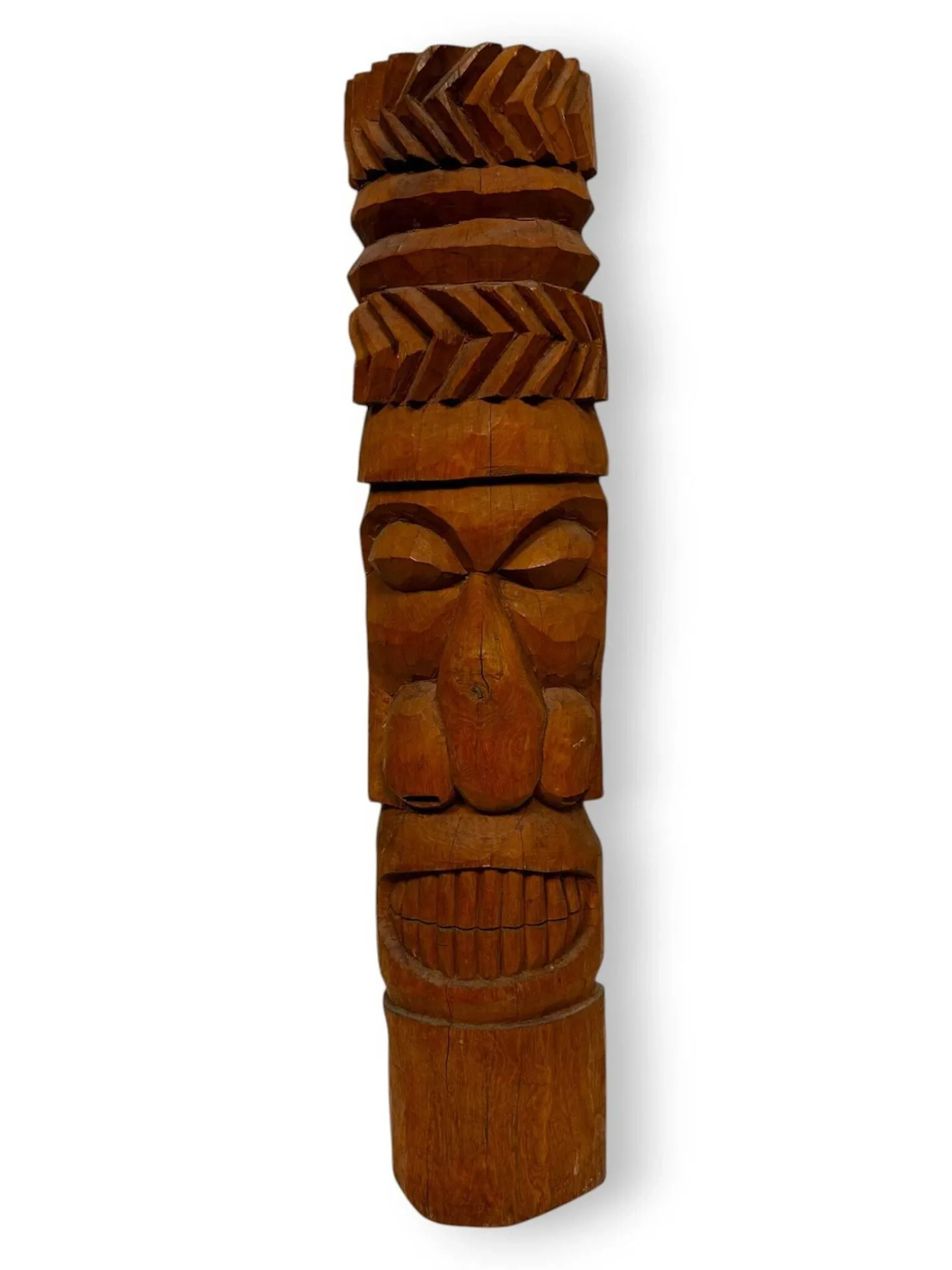 KANAK, Nouvelle-Calédonie, KAREMBEU Marcel, 1978, Lifou, Tribu de Kedeigne, Totem de Case Kanak en bois de santal sculpté, figurant un visage stylisé, H. 59,5 cm