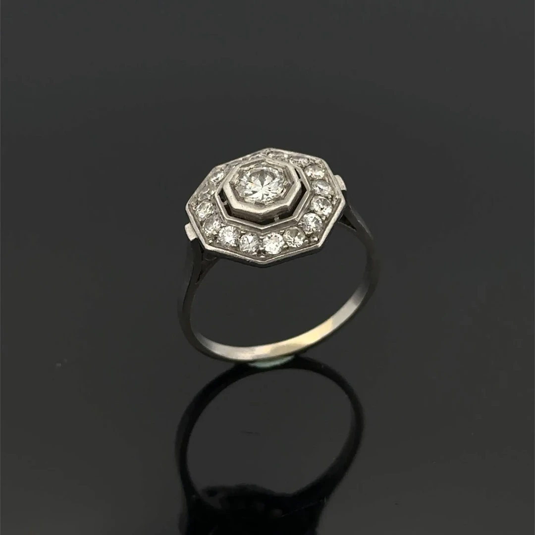 Openwork octagonal ring in white gold (750) and platinum (95 - Lot 227