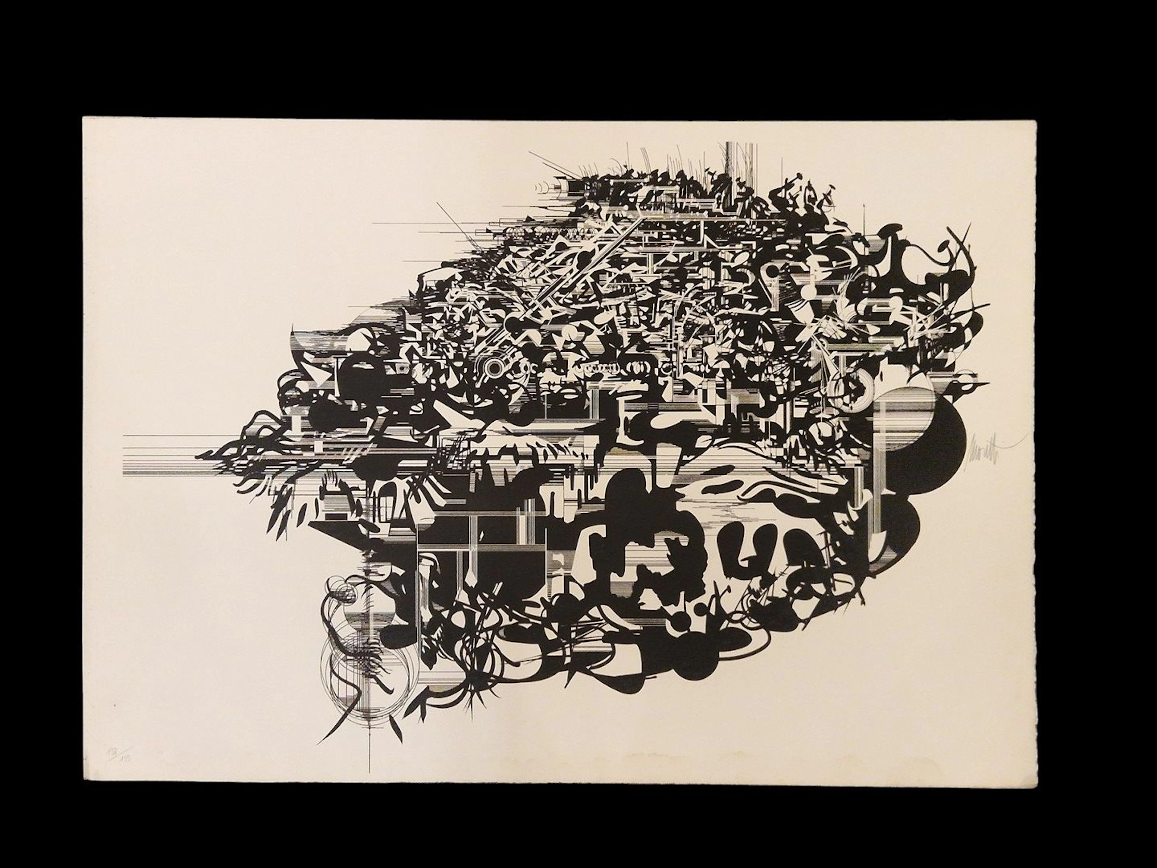 MORETTI Raymond (1931-2005) orchestre symphonique Lithographie en noir, 133/199, signée au milieu du bord droit insolation, petites traces de plis, salissures 63 x 90 cm