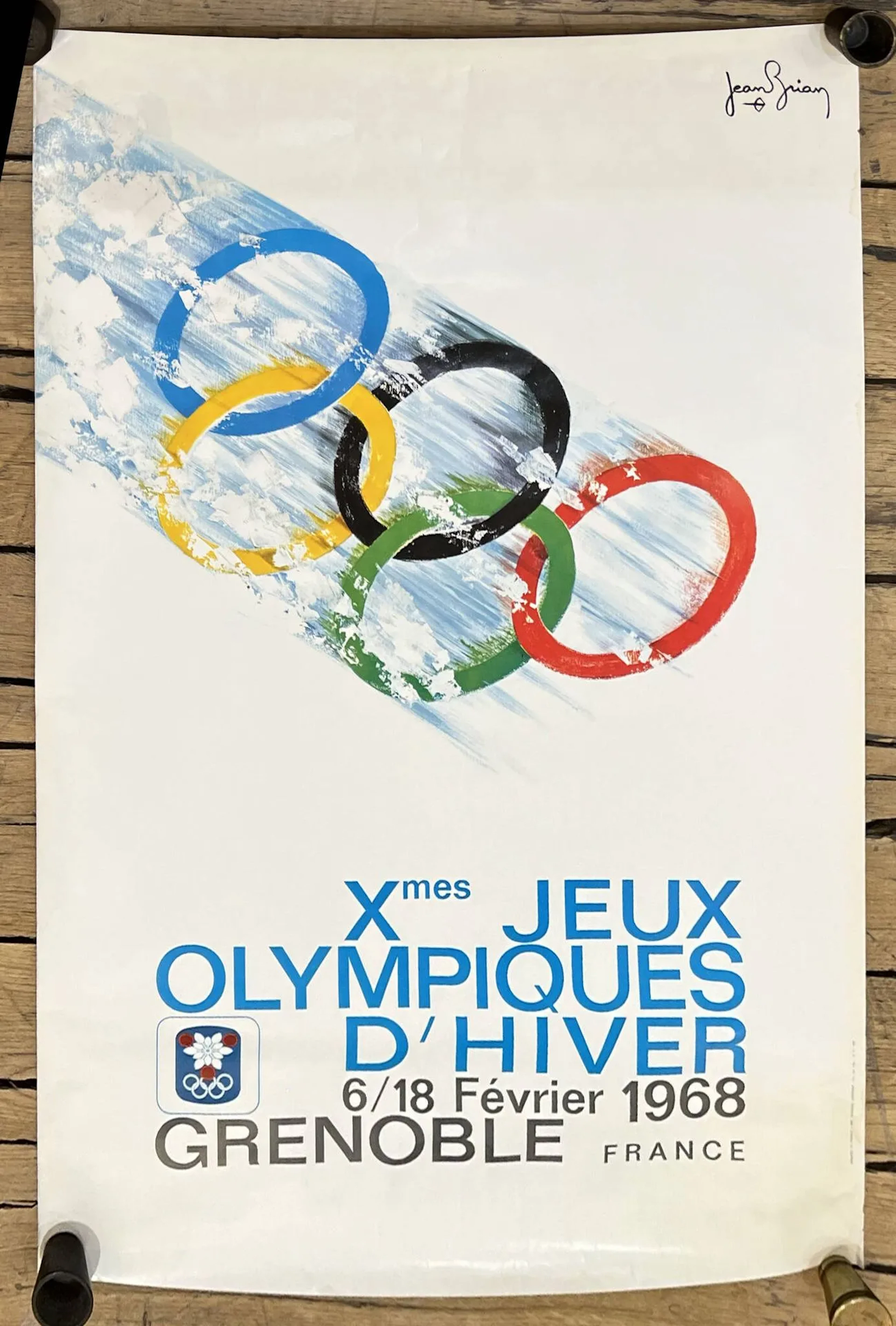 [AFFICHE - SPORT] Jean Brian Affiche pour les Xeme Jeux Olympiques d'Hiver, 6/18 février 1968, grenoble France, Imp. générale Grenoble traces de plis en bordure, 94 x 63 cm
