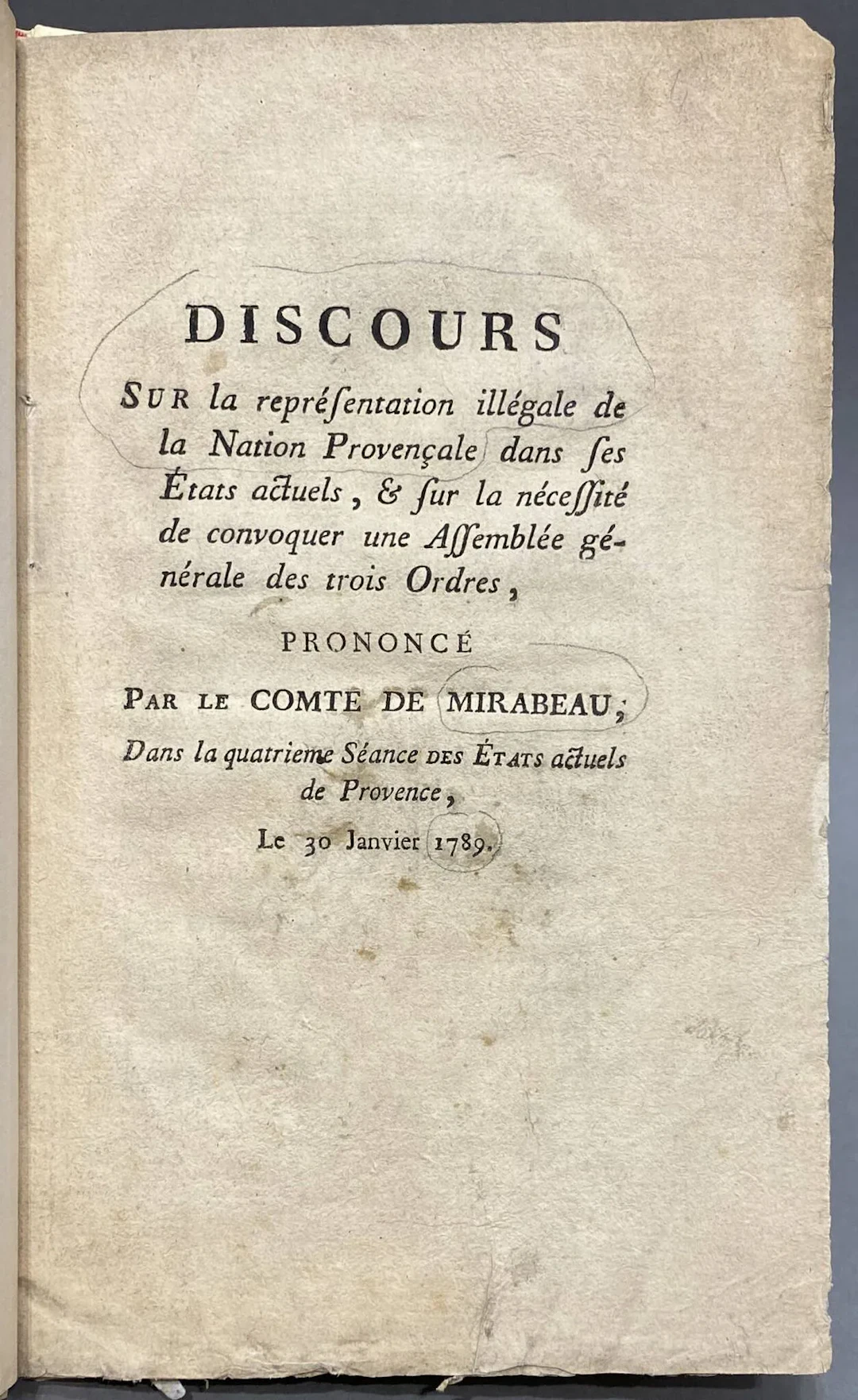 MIRABEAU. Observations of an English traveller on the house - Lot 478