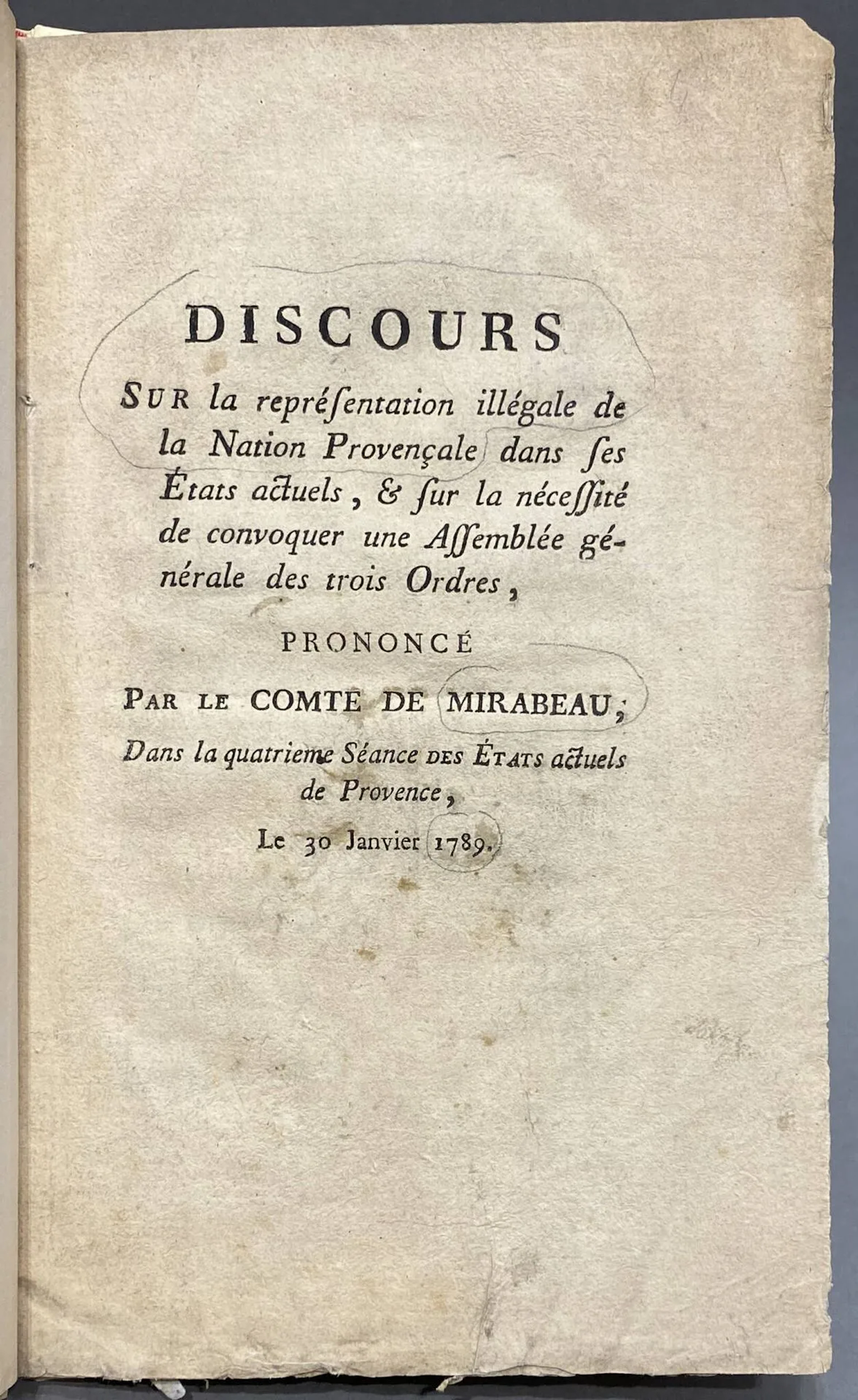 MIRABEAU. Observations of an English traveller on the house - Lot 478