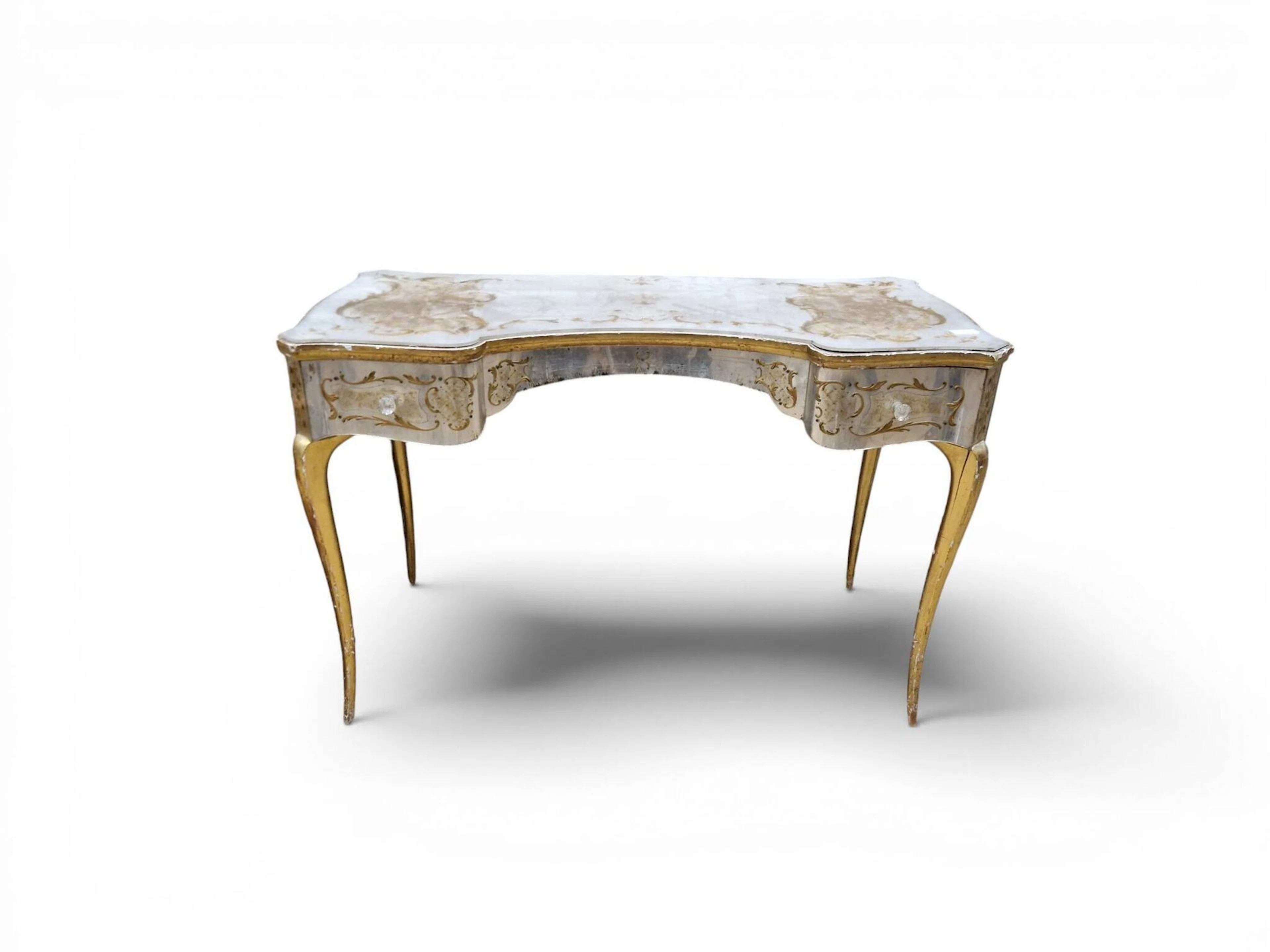 A desk with an undulating shape, made of gilded wood and mir - Lot 519