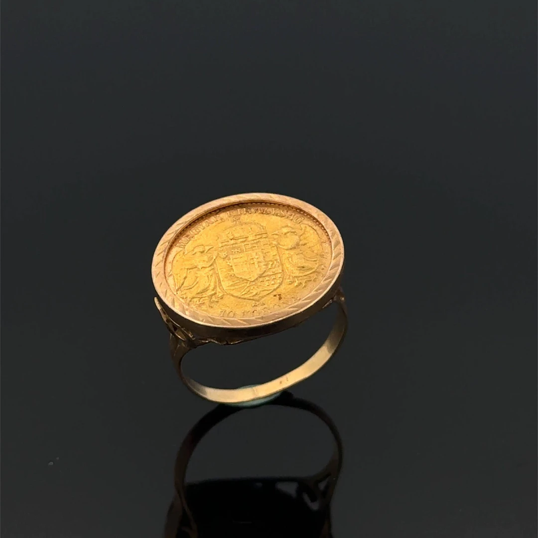 Yellow gold (750) ring featuring a 10-korona coin of Franz J - Lot 242