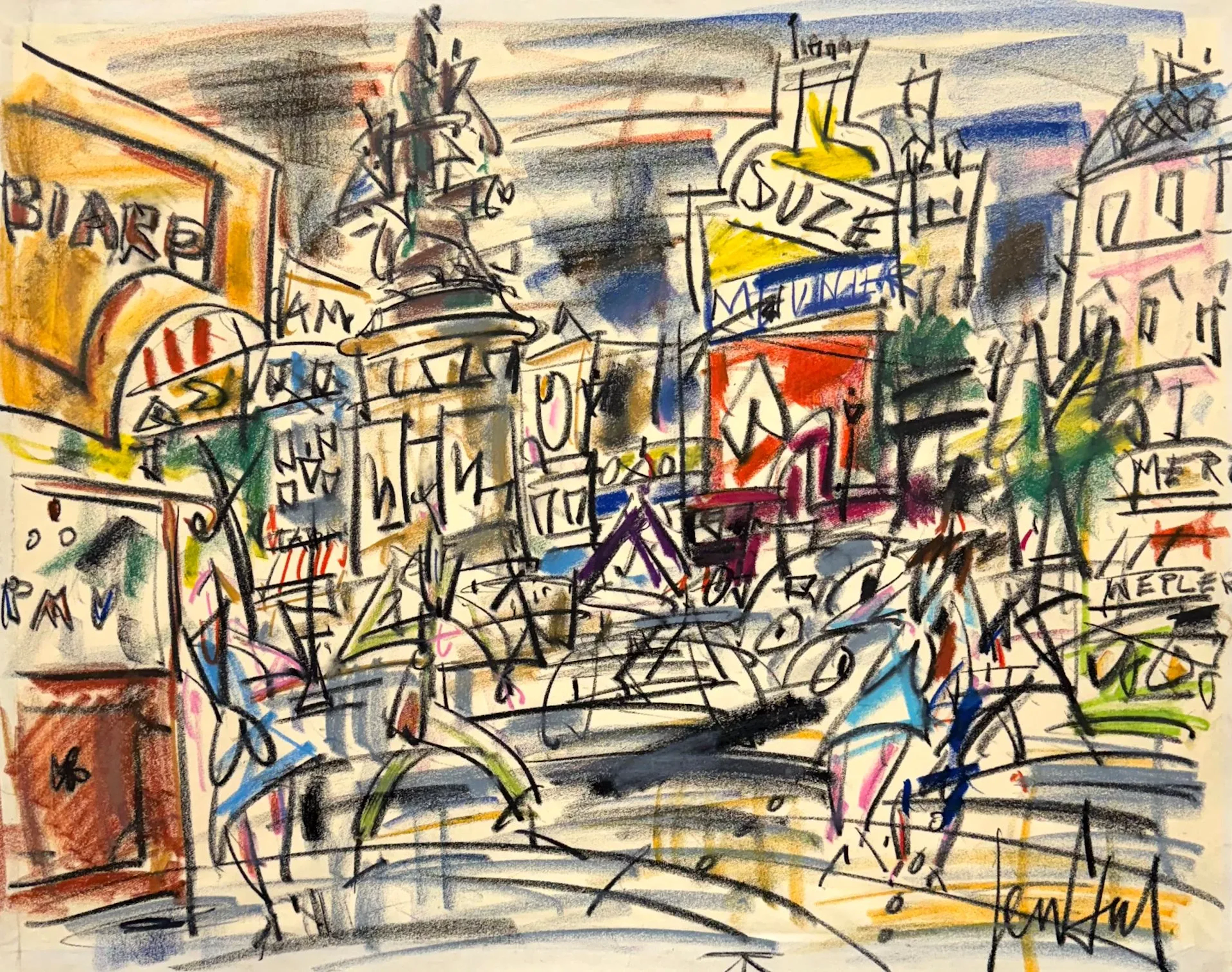 GEN PAUL, 1895-1975, Place de Clichy, dessin aux crayolors sur papier, signé en bas à droite, 44x55 cm. Nous remercions M. Patrick Offenstadt de nous avoir confirmé l'authenticité de cette œuvre.