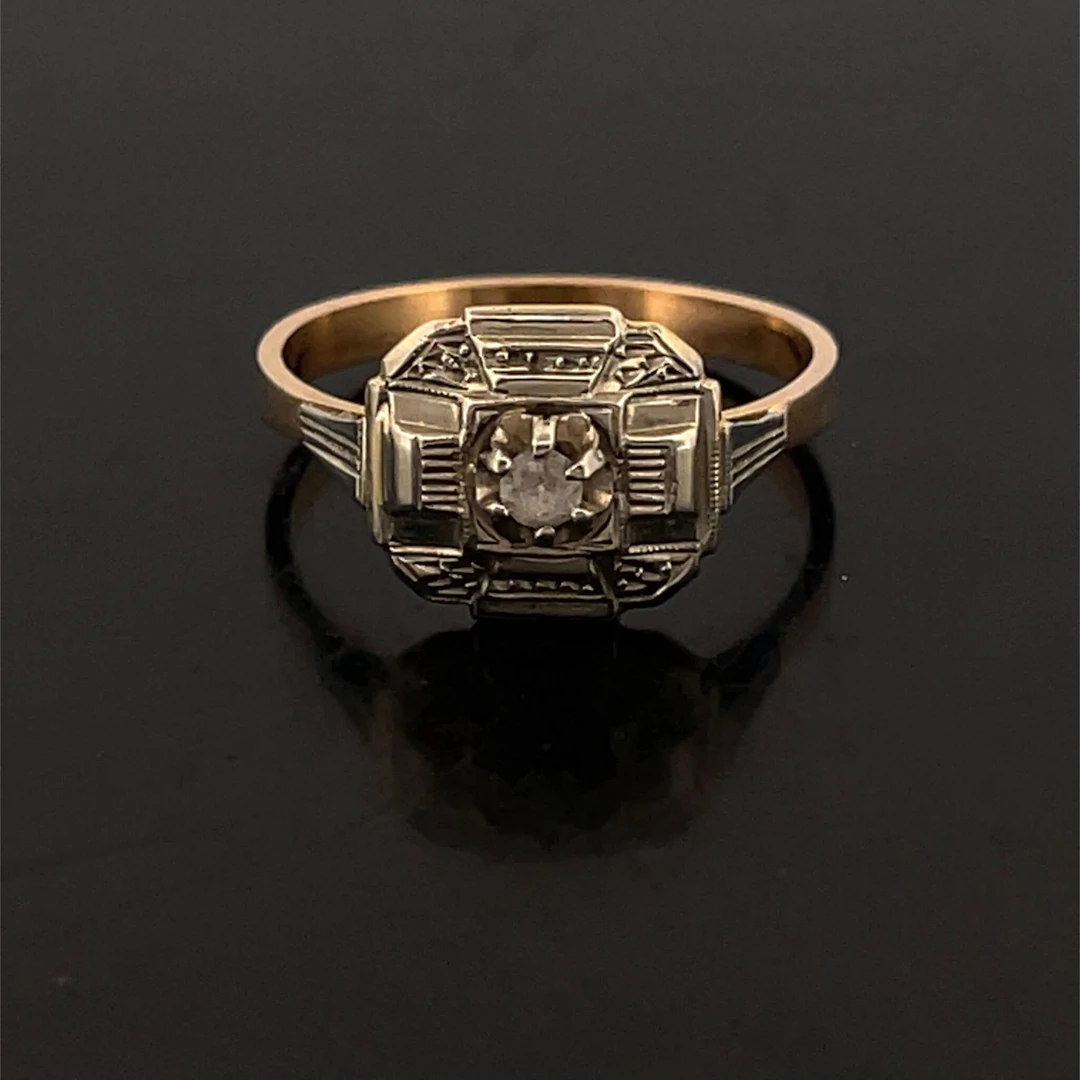 Geometric ring in chiseled yellow and white gold (750), set - Lot 119