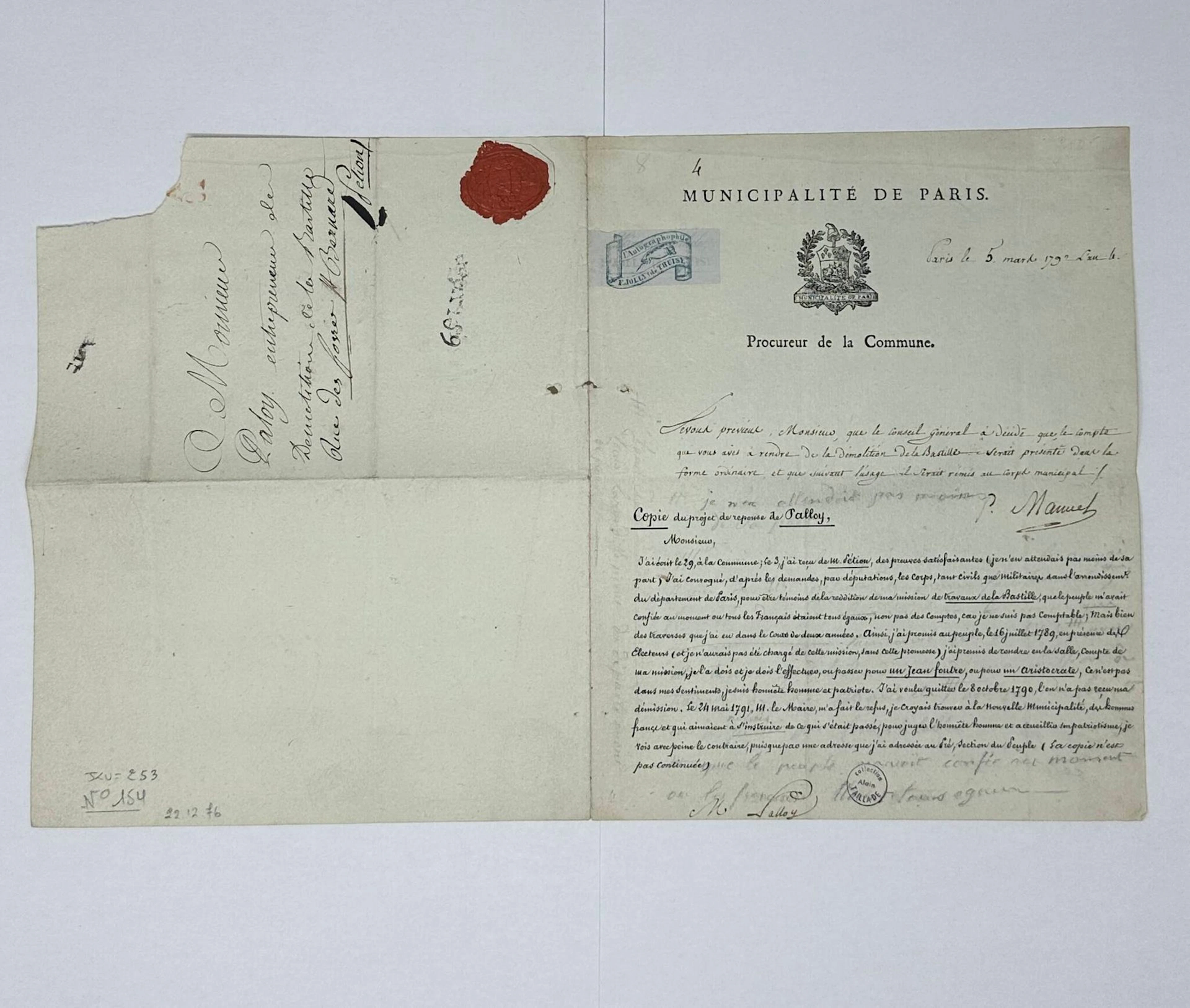 Pierre-Louis MANUEL (1751-1793) Public Prosecutor of the Par - Lot 171