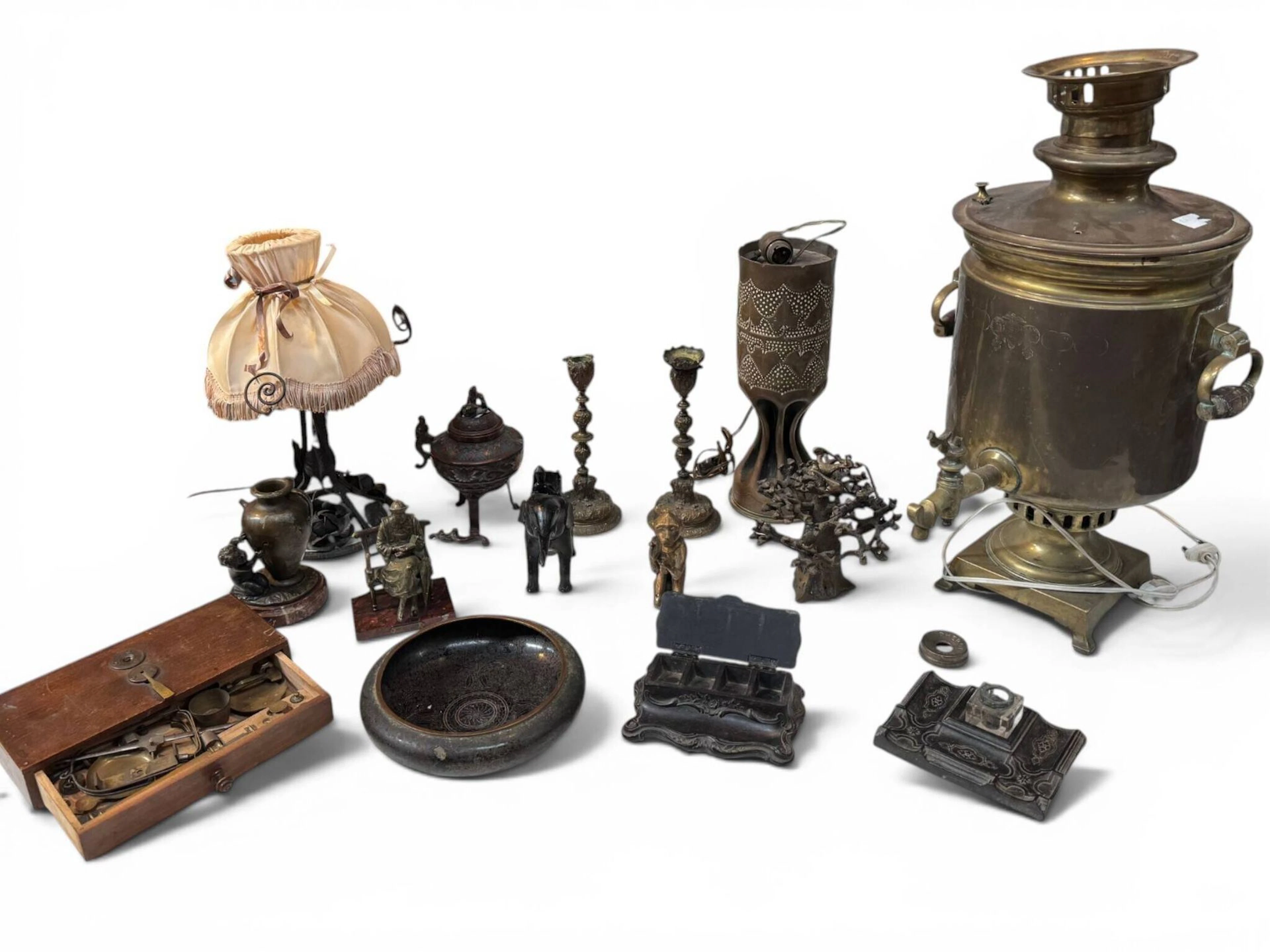 Miscellaneous lot including weights, bronze items, a wrought - Lot 360