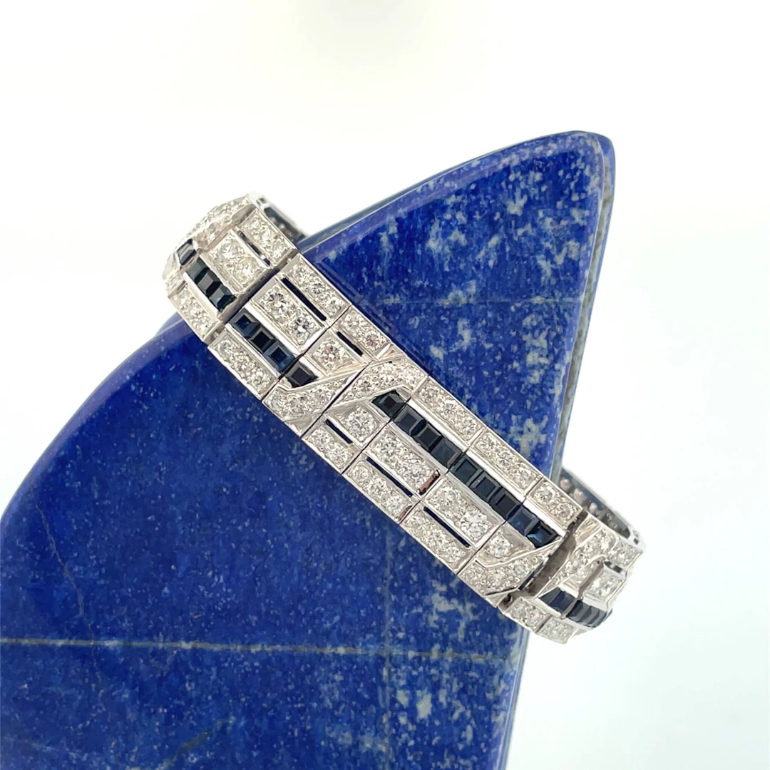 14K (585) white gold bracelet, articulated with rectangular - Lot 357