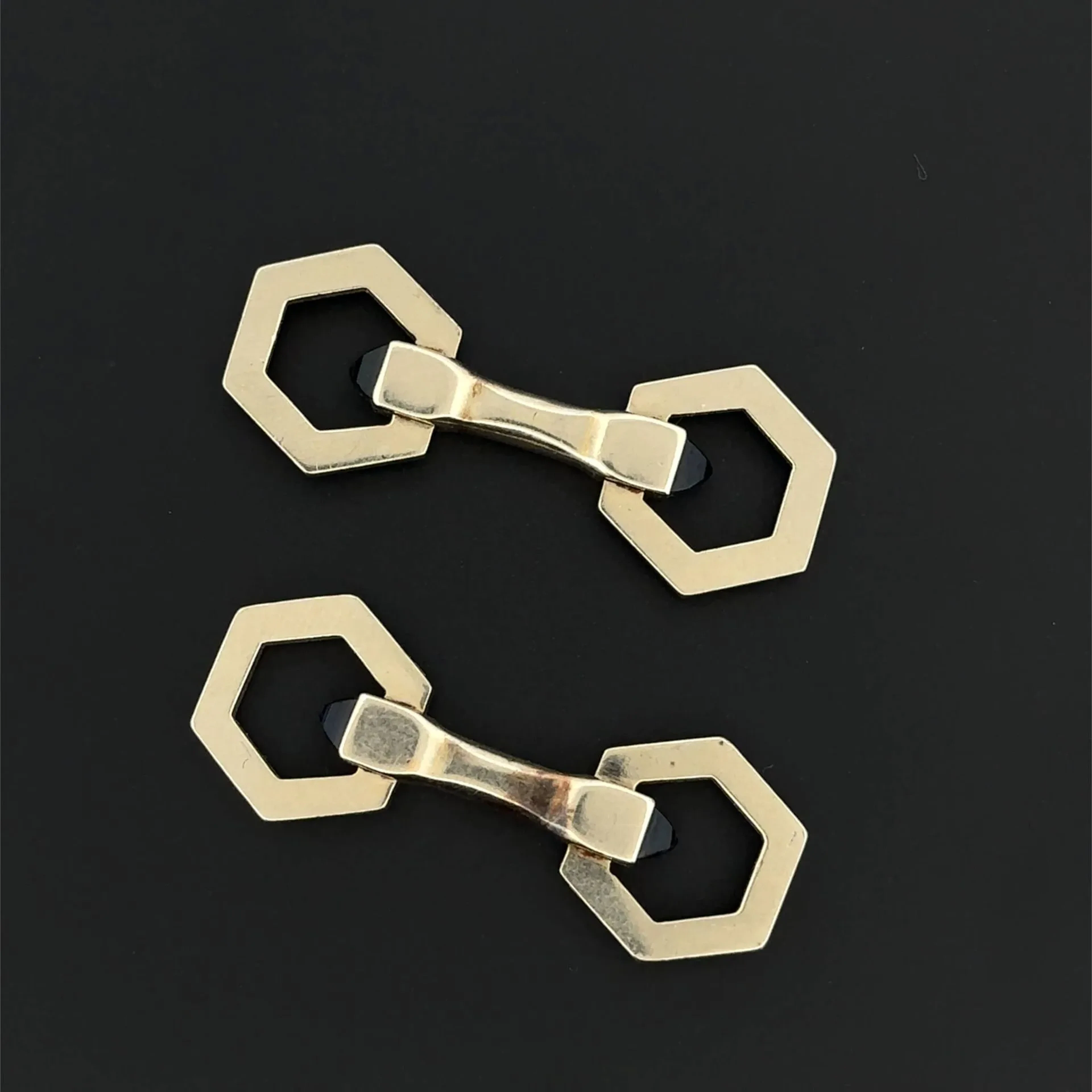 Pair of geometric cufflinks in white gold (750) set with blu - Lot 284