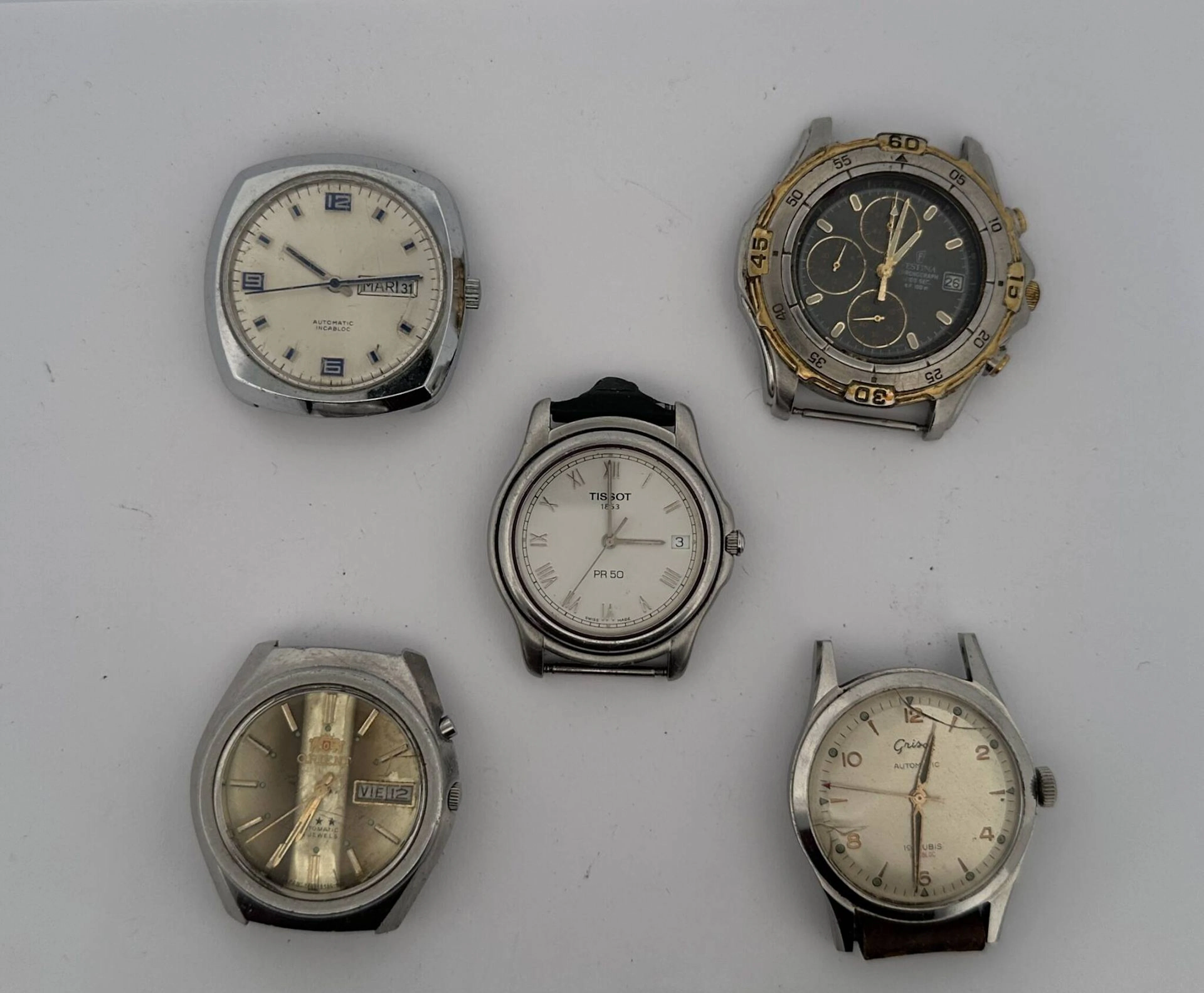 Set of 5 men's steel watch cases (damaged and scratched) - Lot 56