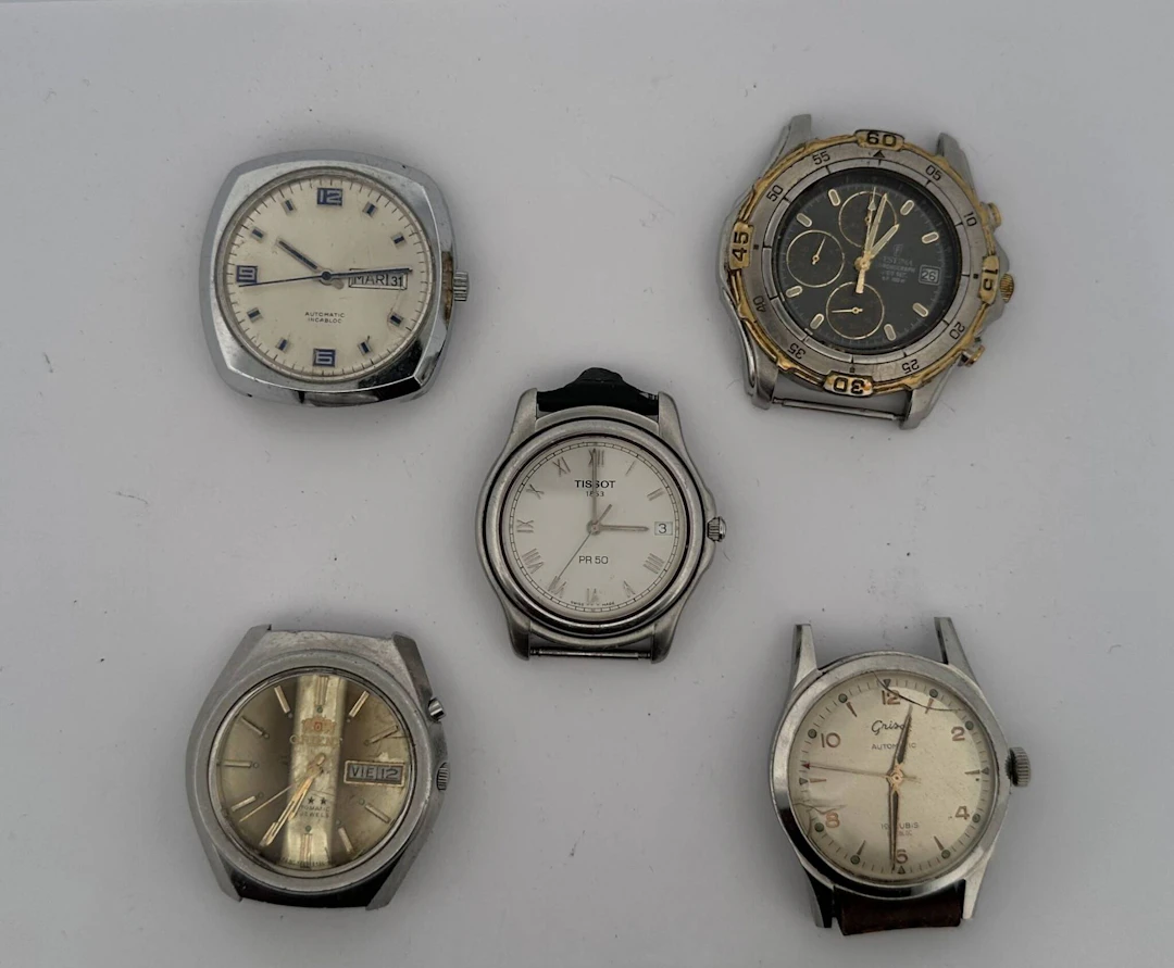 Set of 5 men's steel watch cases (damaged and scratched) - Lot 56