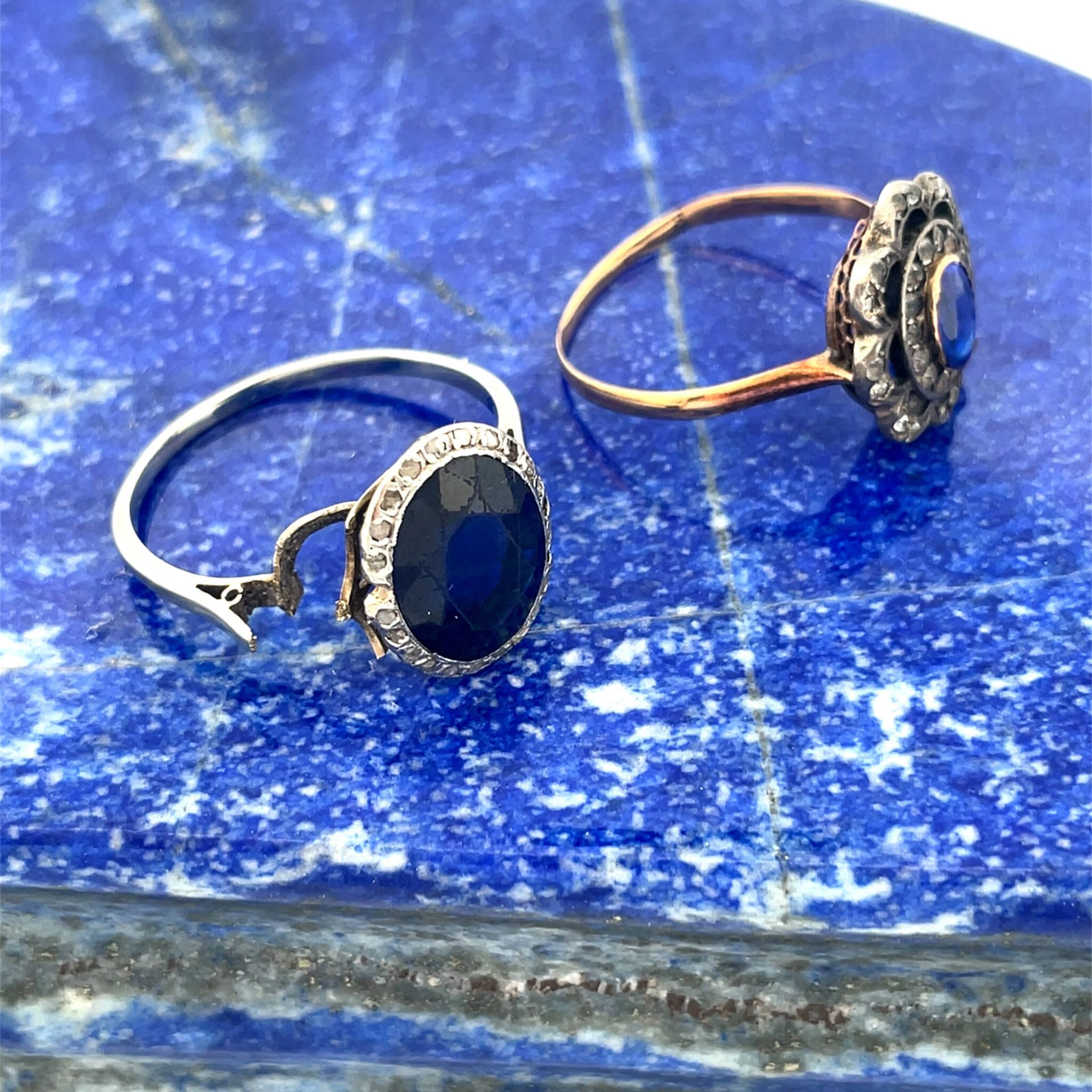 Set of two rings adorned with blue and white stones. Include - Lot 33