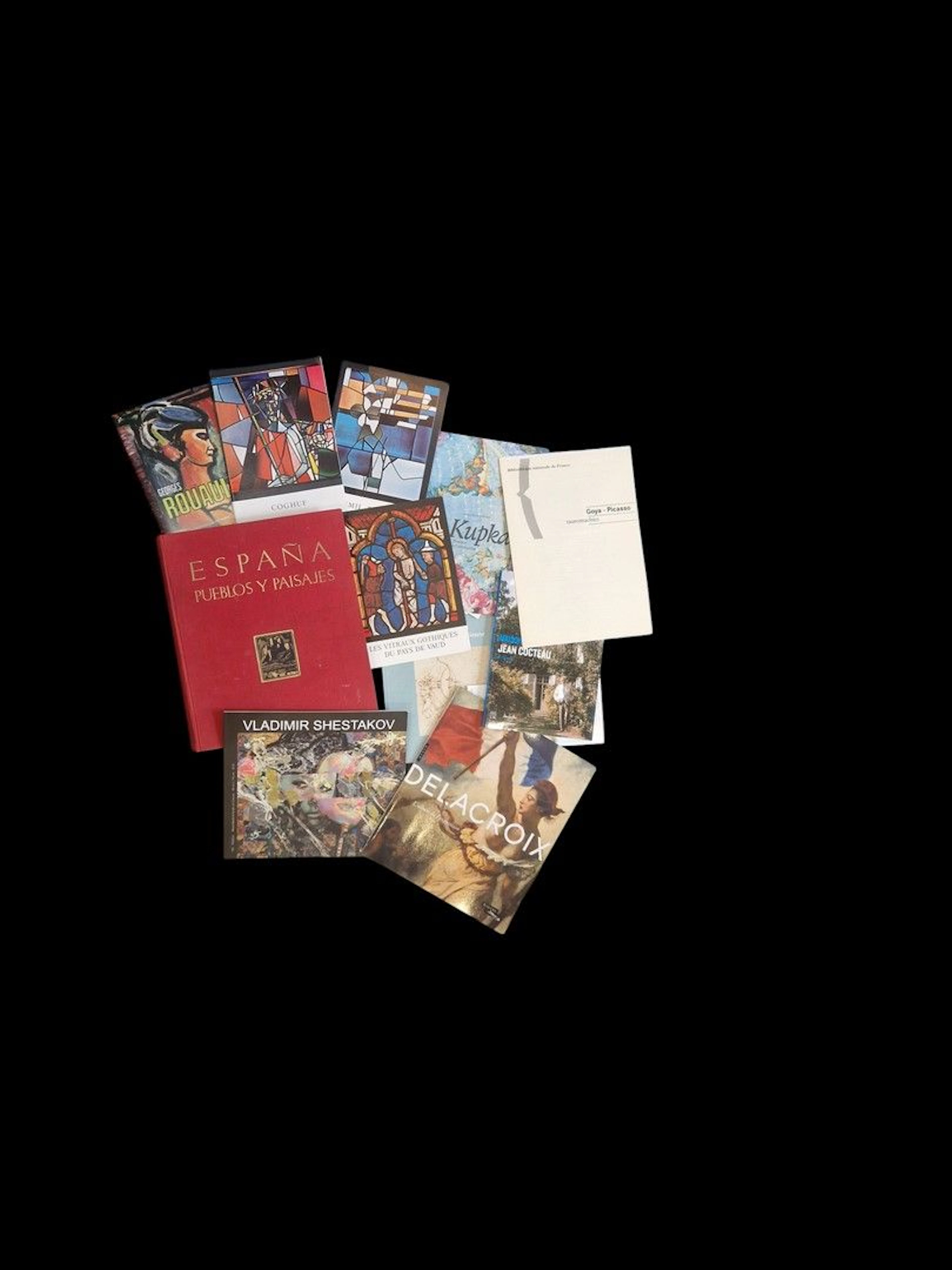 [LIVRE - ART - CIVILISATIONS] Ensemble de 6 livres : - léonard de Vinci et la Renaissance italienne - Vladimir Shestakov - Kupka, pionnier de l'abstraction - Delacroix, album de l'exposition musée du Louvre - Maison de Jean Cocteau Milly la foret - Espana, pueblos y paisajes On y joint quelques plaquettes