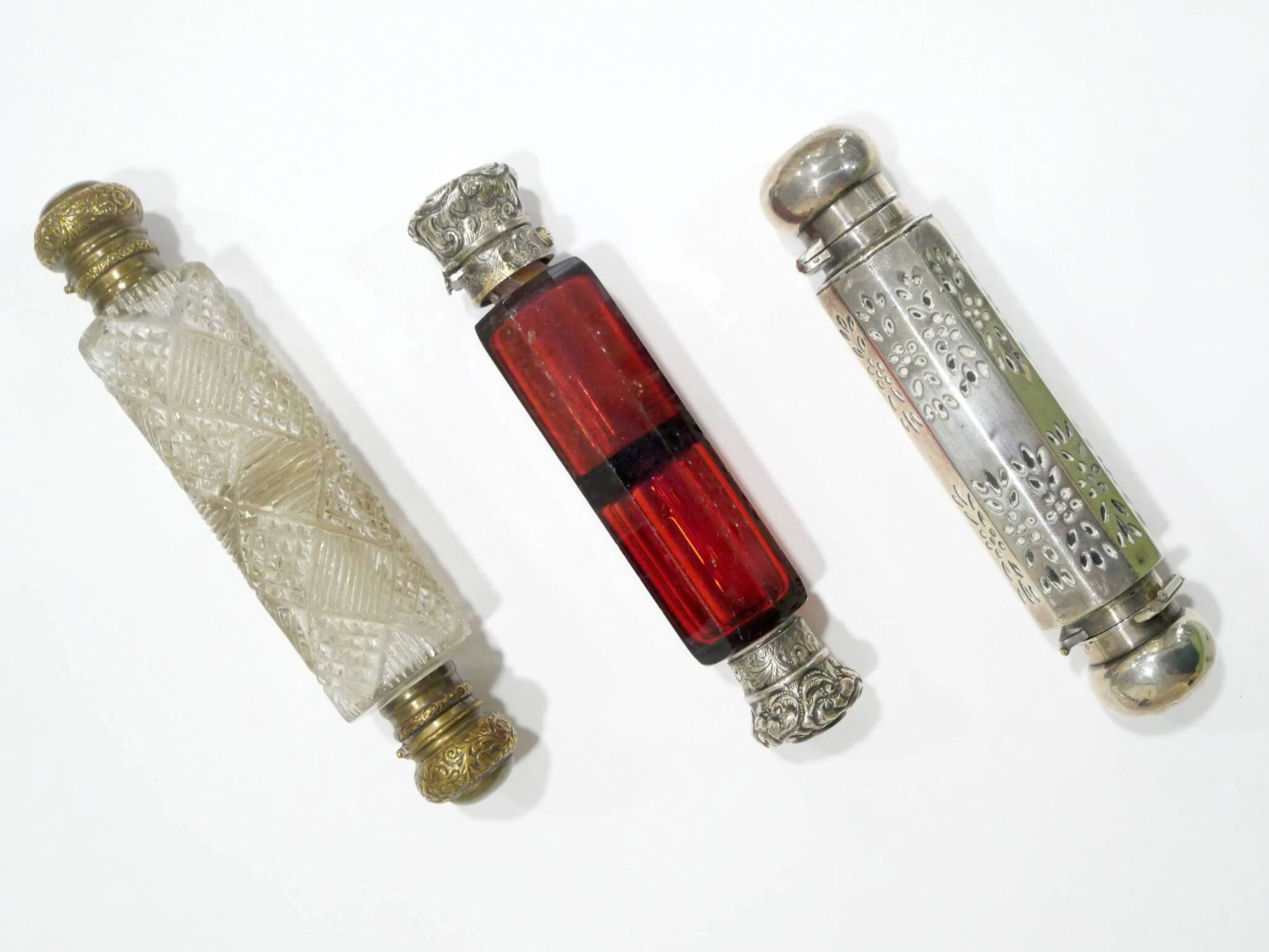 Three double-chambered smelling bottles: - Lot 215