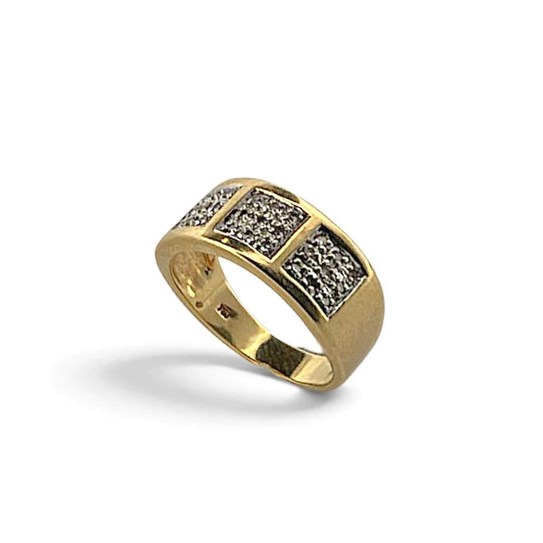 Yellow gold (750) ring featuring three square motifs set wit - Lot 291