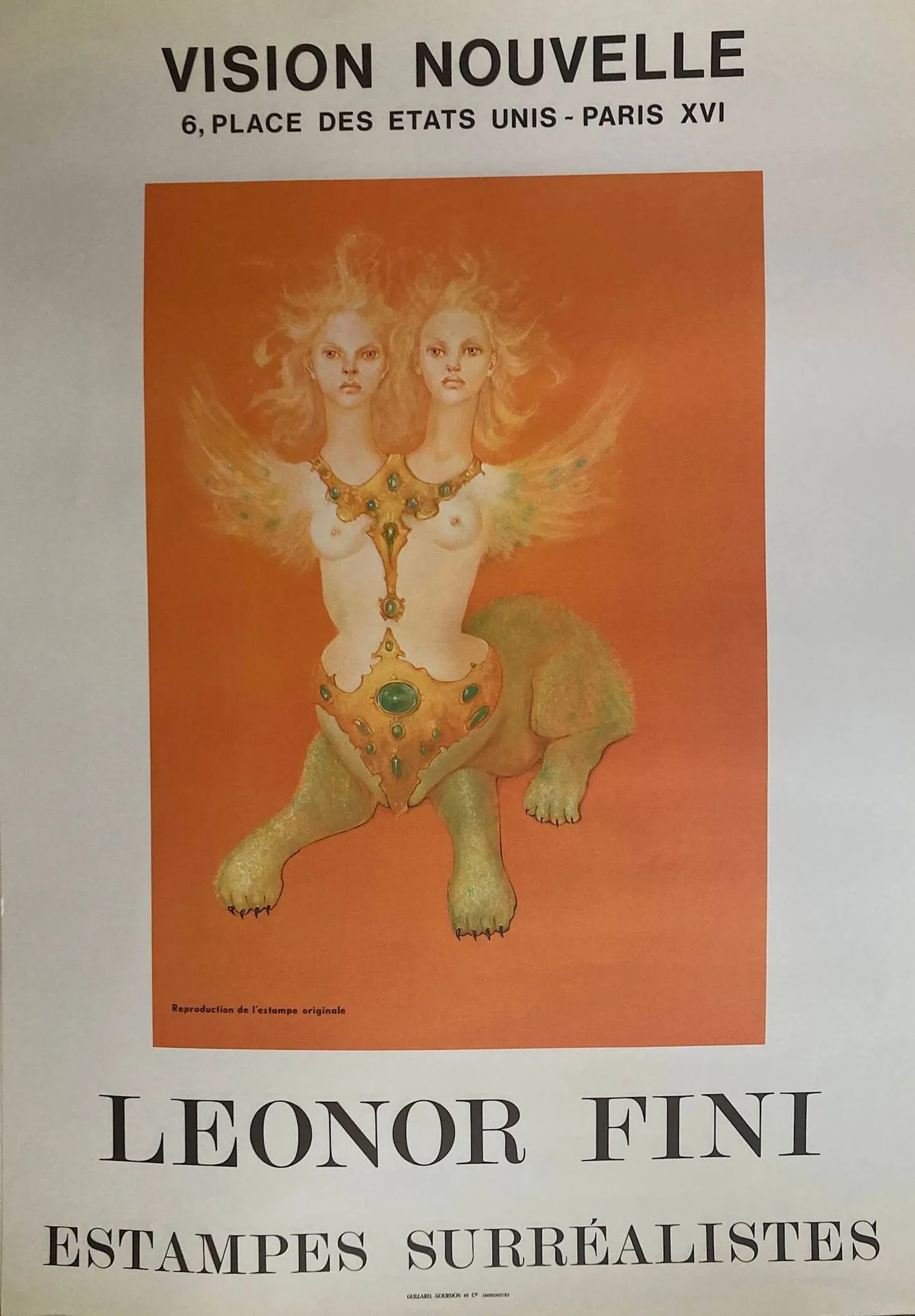 FINI Leonor Affiche en lithographie d'après 1986, expo Vision Nouvelle, 74 x 52 cm