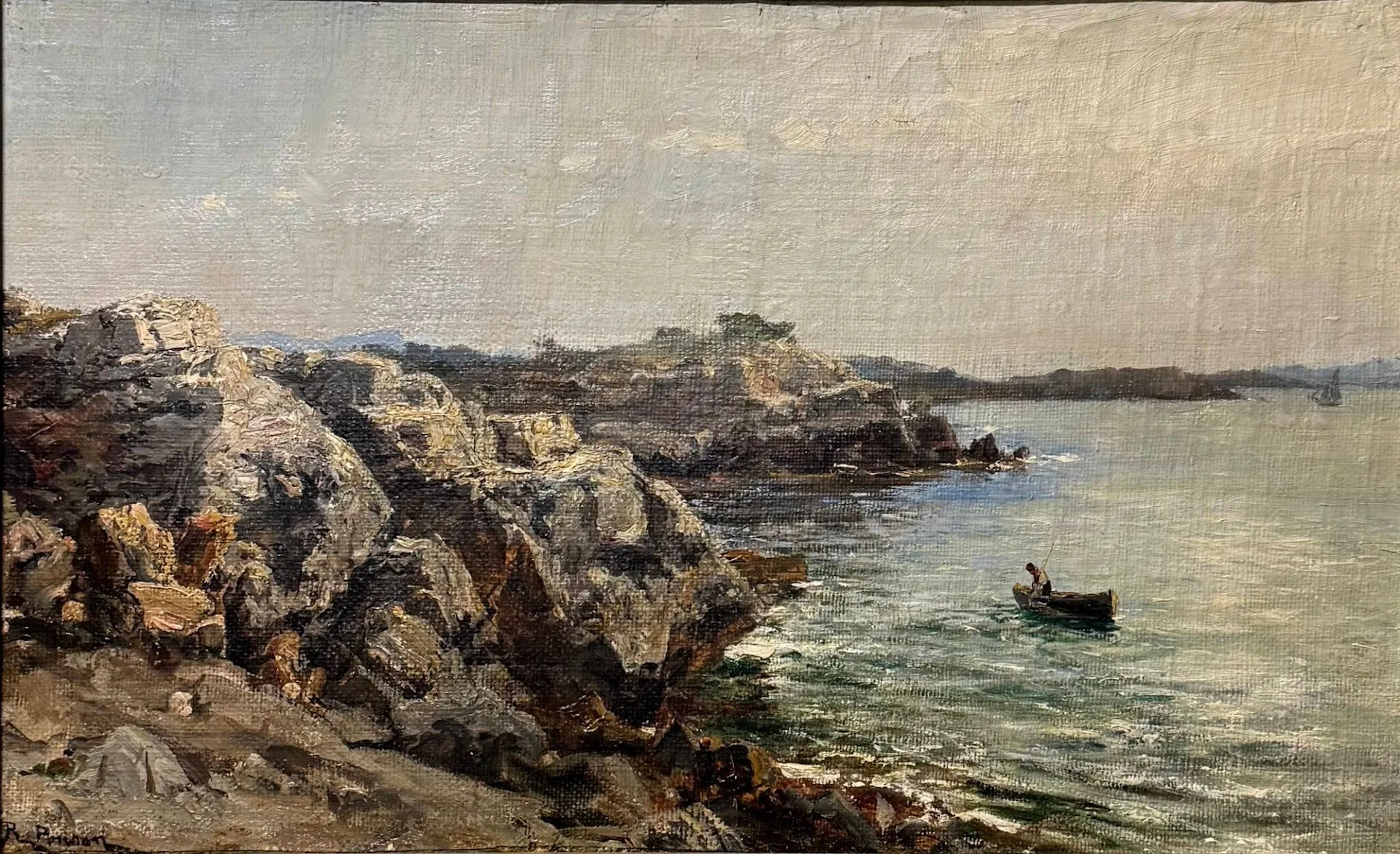 PONSON Raphaël Luc (1835-1904) Rochers à Bandol, Var, Huile sur toile, signée en bas à gauche, signée titrée et située au dos du châssis petites restaurations, très petits manques 38 x 62 cm
