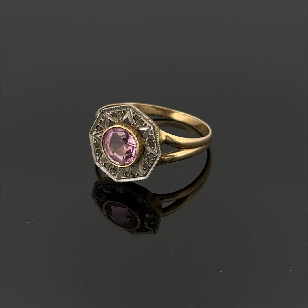 Hexagonal ring in yellow and white gold (750) set with a pin - Lot 168