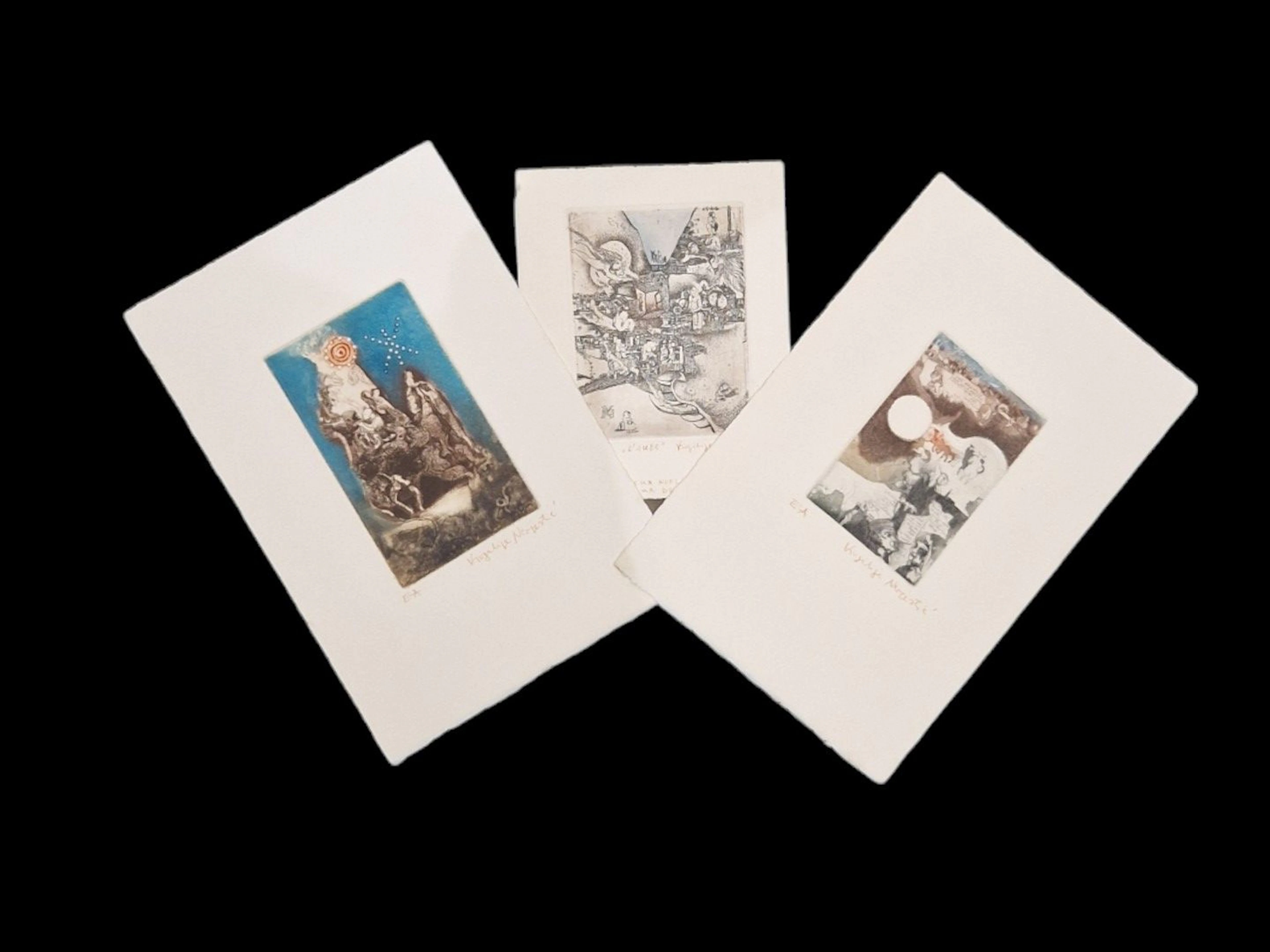 NEVJESTIC Virgil (1935-2009) L'aube - Composition (2) Trois eaux fortes en couleurs, EA, chaque signée De 28.5 x 19 cm à 18.5 x 15 cm