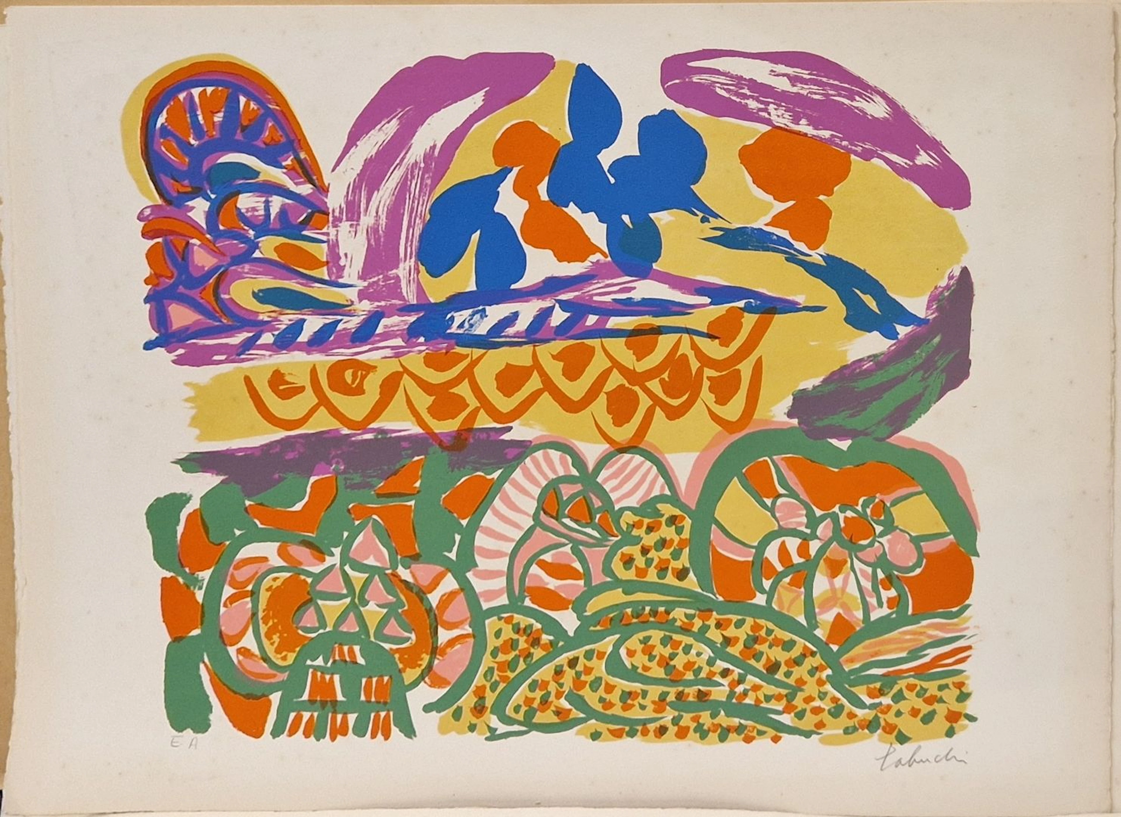TABUCHI Yasse (1921-2009) Eté Hilare, 1970 Lithographie en couleurs, EA, signée en bas à droite, édition Jacques Putman suite Prisunic rousseurs 49 x 66 cm