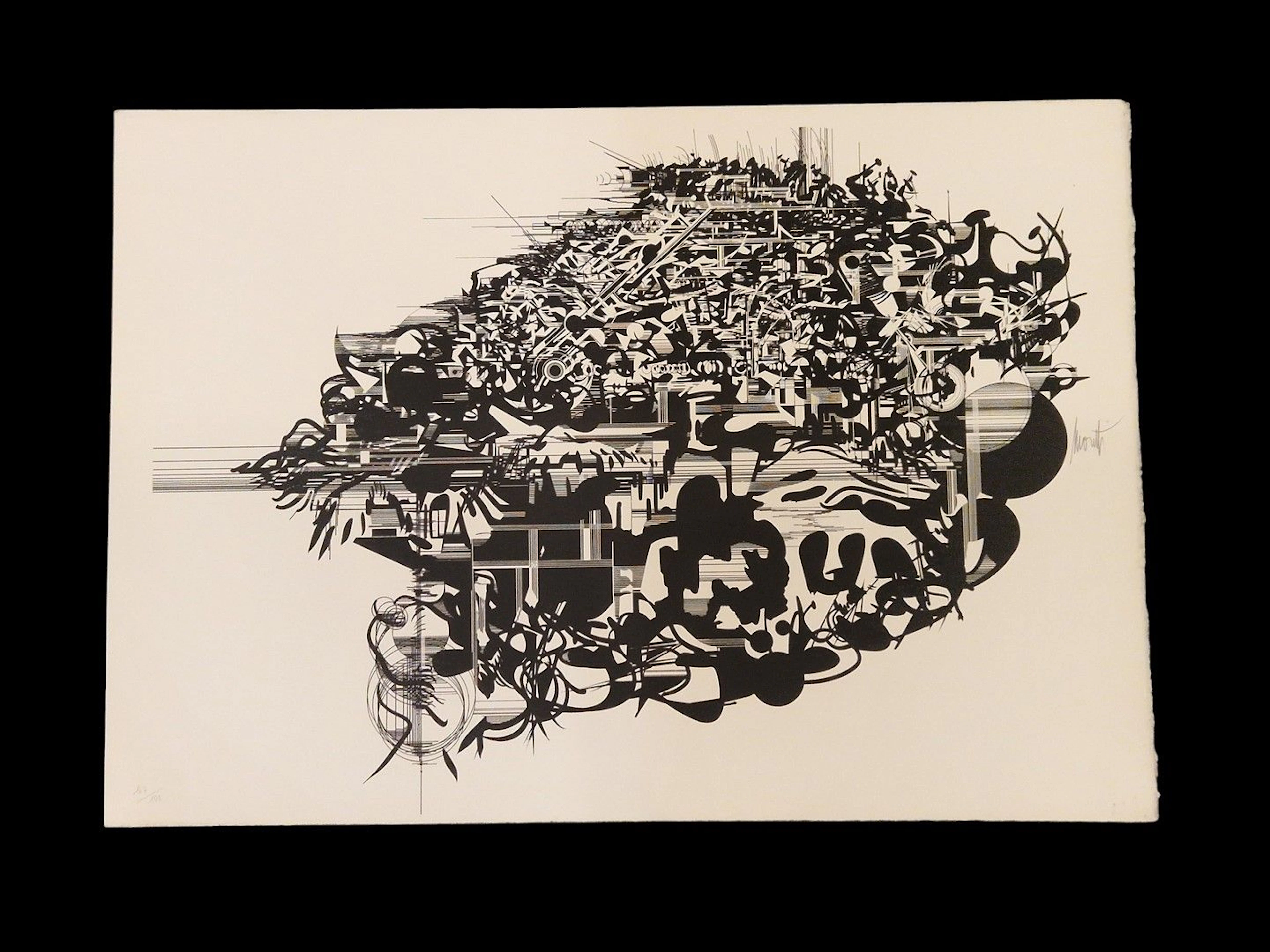MORETTI Raymond (1931-2005) orchestre symphonique Lithographie en noir, 167/199, signée au milieu du bord droit insolation, petites traces de plis 63 x 90 cm