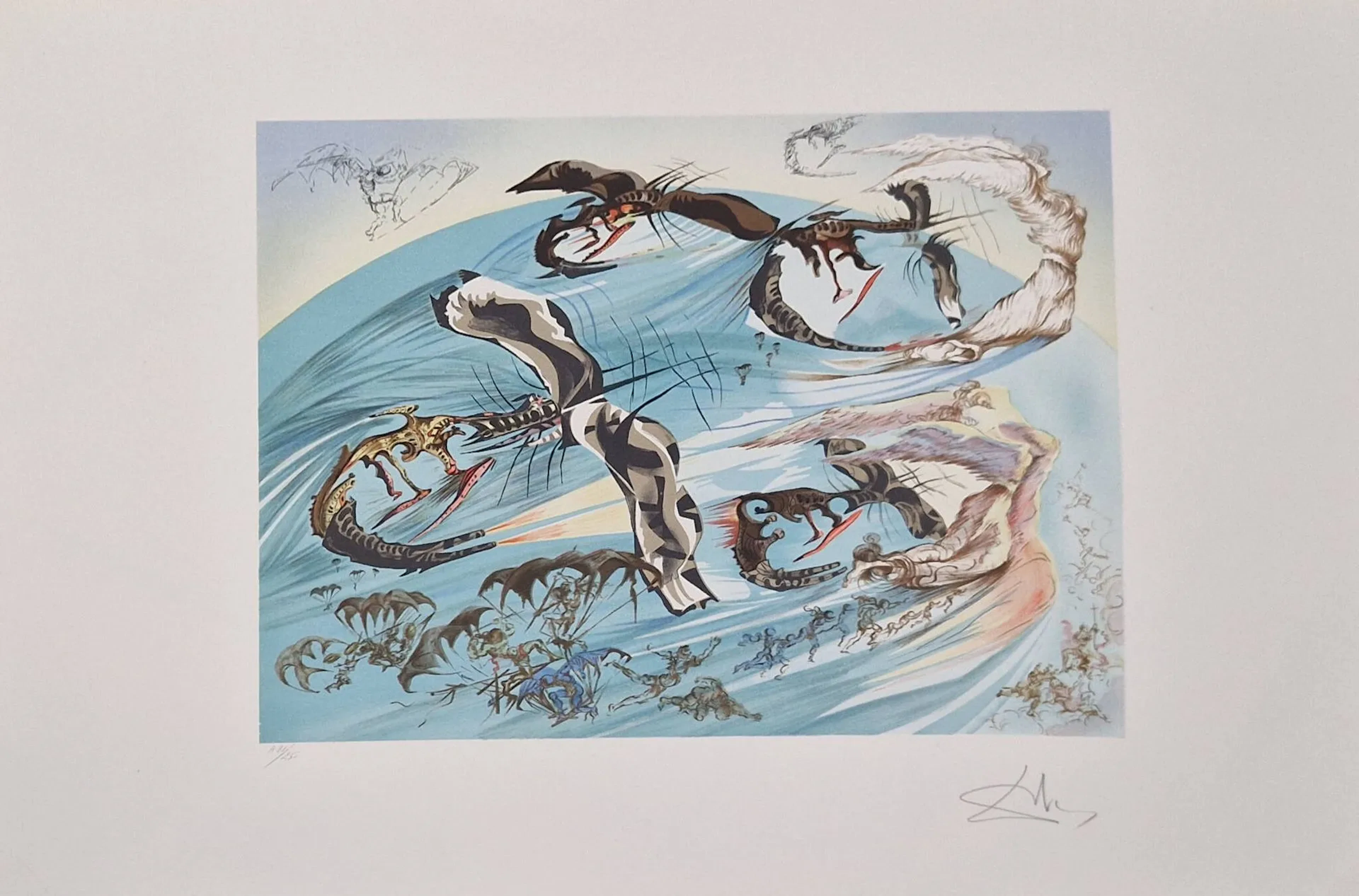 DALI Salvador, d'après Prophétie dalinienne, 1942 Lithographie en couleurs, 186/250, en bas à droite Dali, légère mouillure dans l'angle inférieur gauche 55 x 76 cm