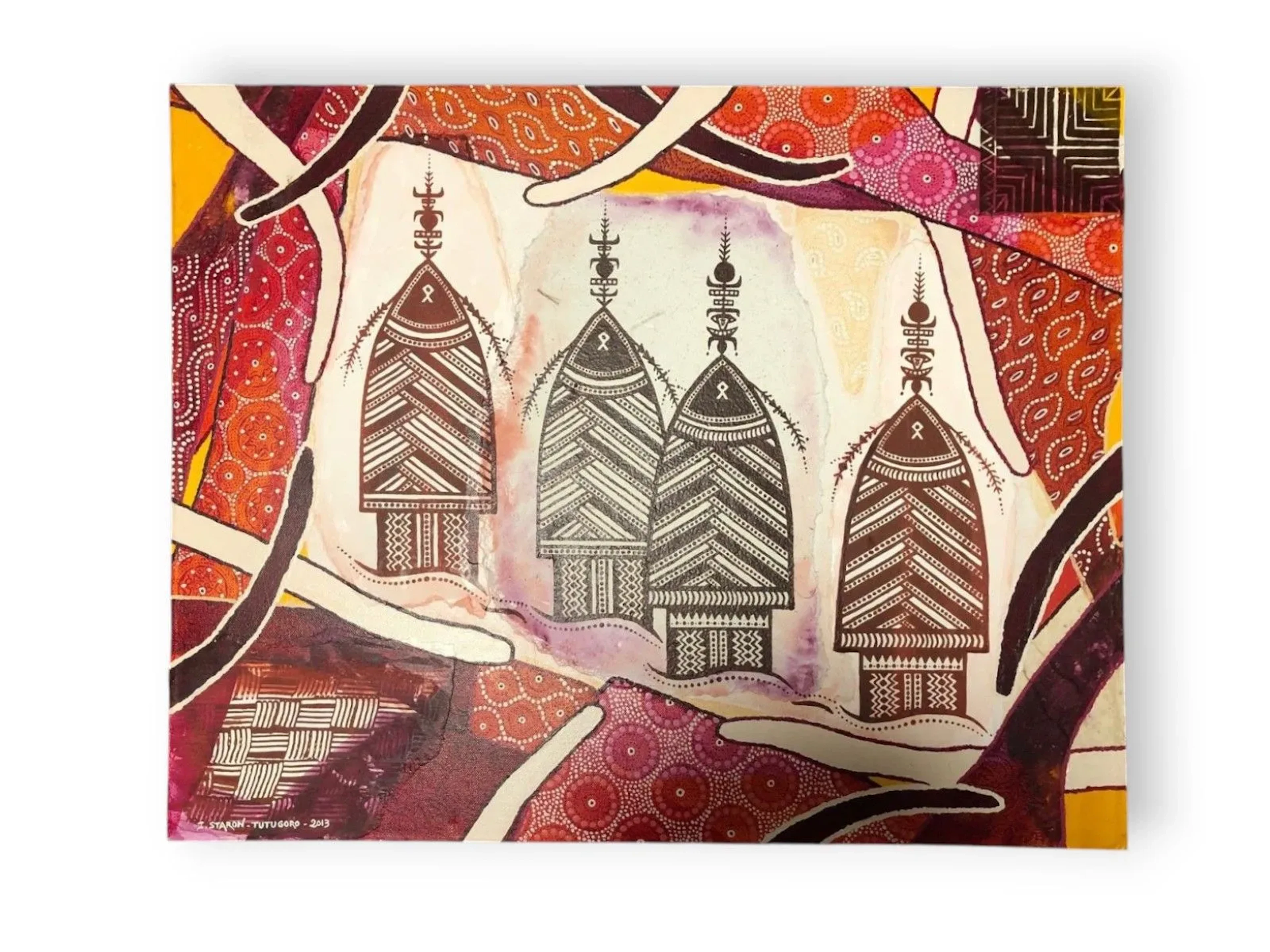 STARON-TUTUGORO Isabelle (1964), 'Le sentier de la Tribu', 2013, Technique mixte sur toile, signée, datée et titrée au dos, Dimensions : 76 x 61