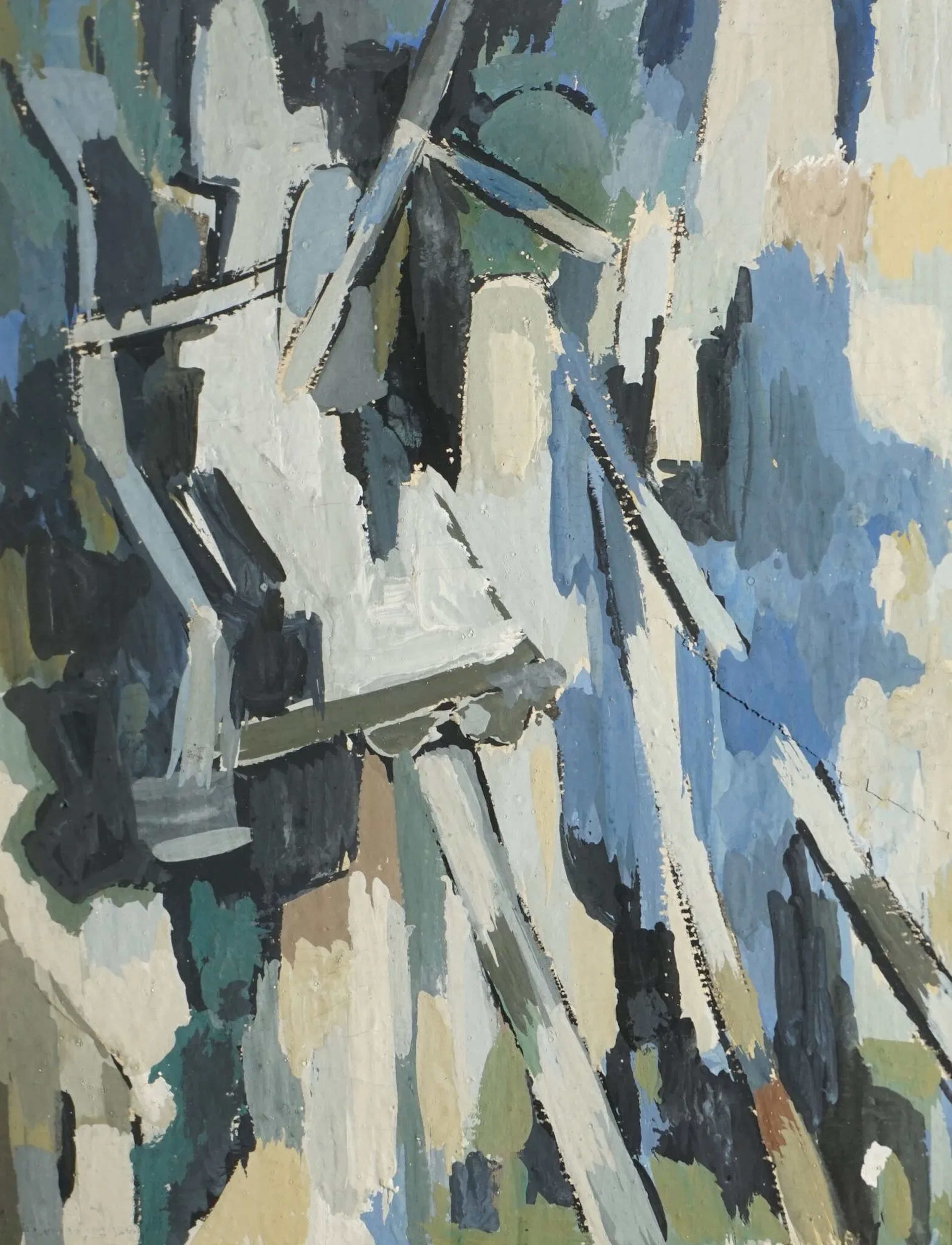 CABUS Gérard, 1928-2021, Sans titre, gouache sur papier (déchirure), signature peu lisible en bas à droite, sujet : 14x11 cm - feuille : 21x18 cm.