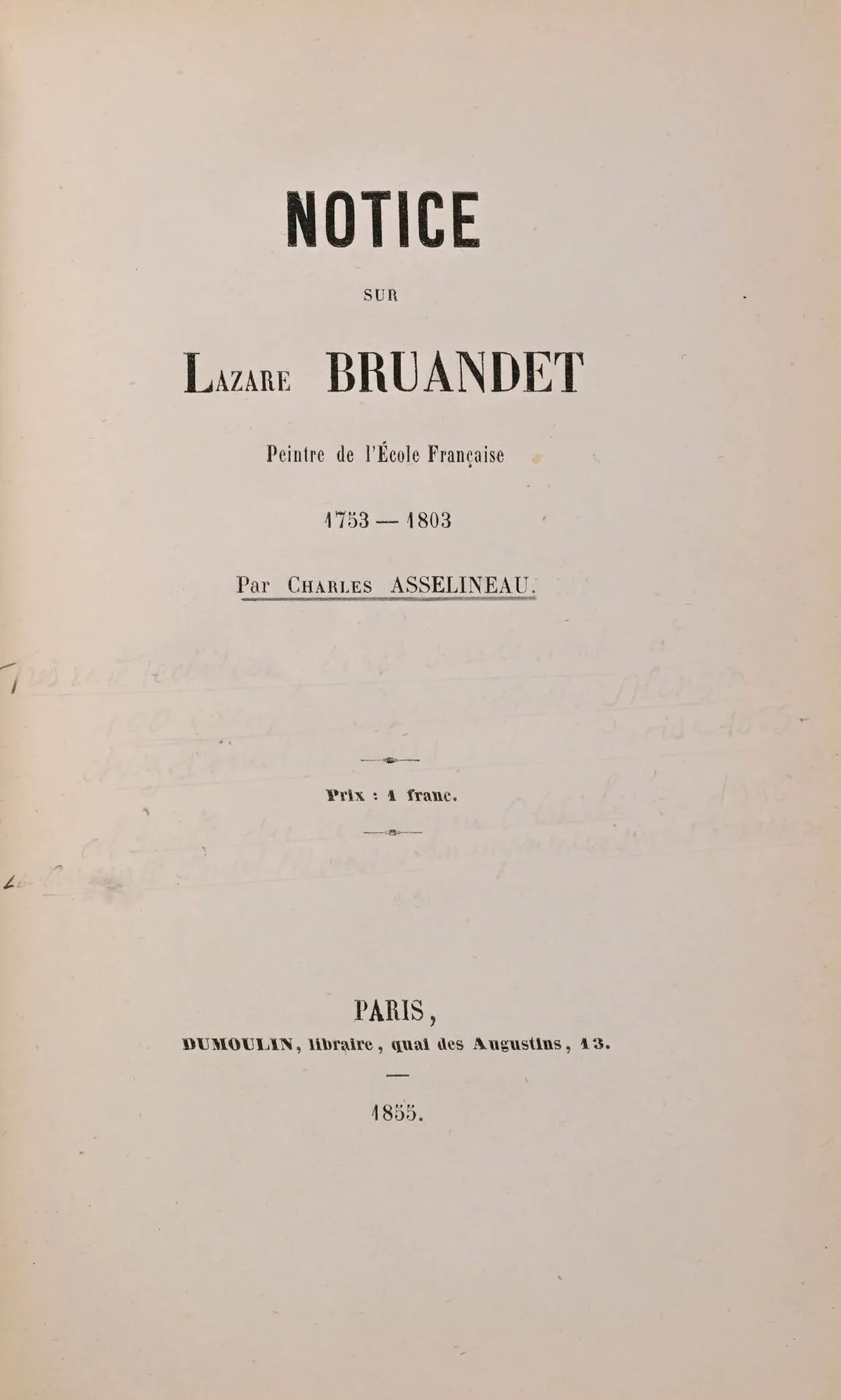 ASSELINEAU (Charles). Notice sur Lazare Bruandet, peintre de - Lot 215